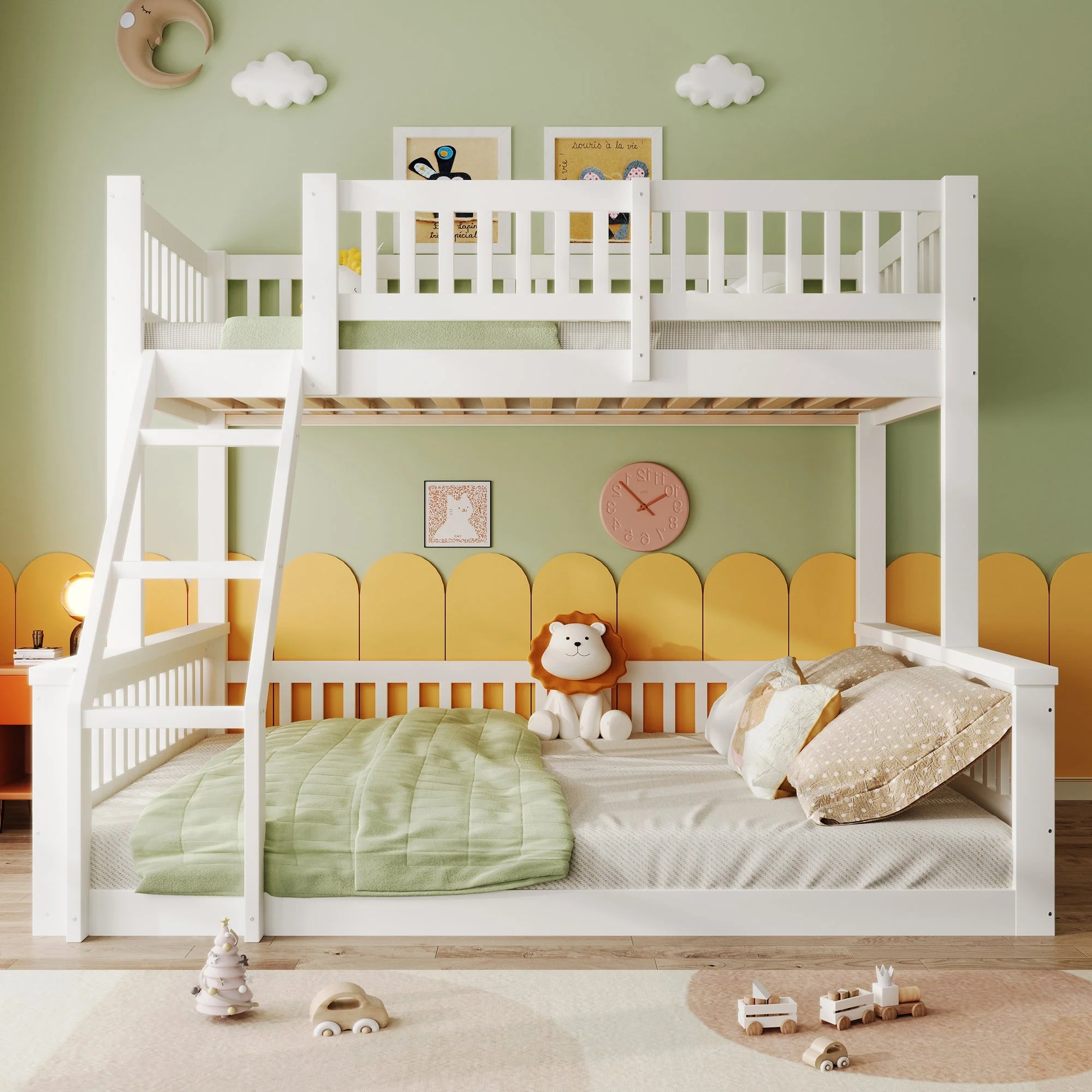Bunk Bed 90x200cm/140x200cm Mixed Size with Ladder & Rail White - Image 3