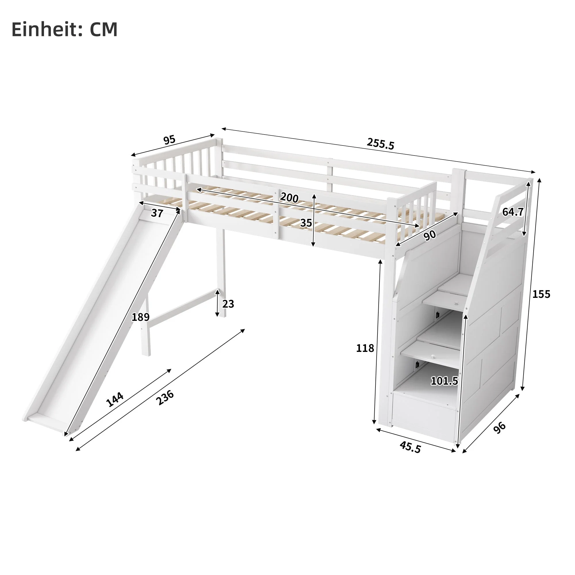 Bunk Bed 90x200cm Slide Removable Railing Storage Ladder - White - Image 8