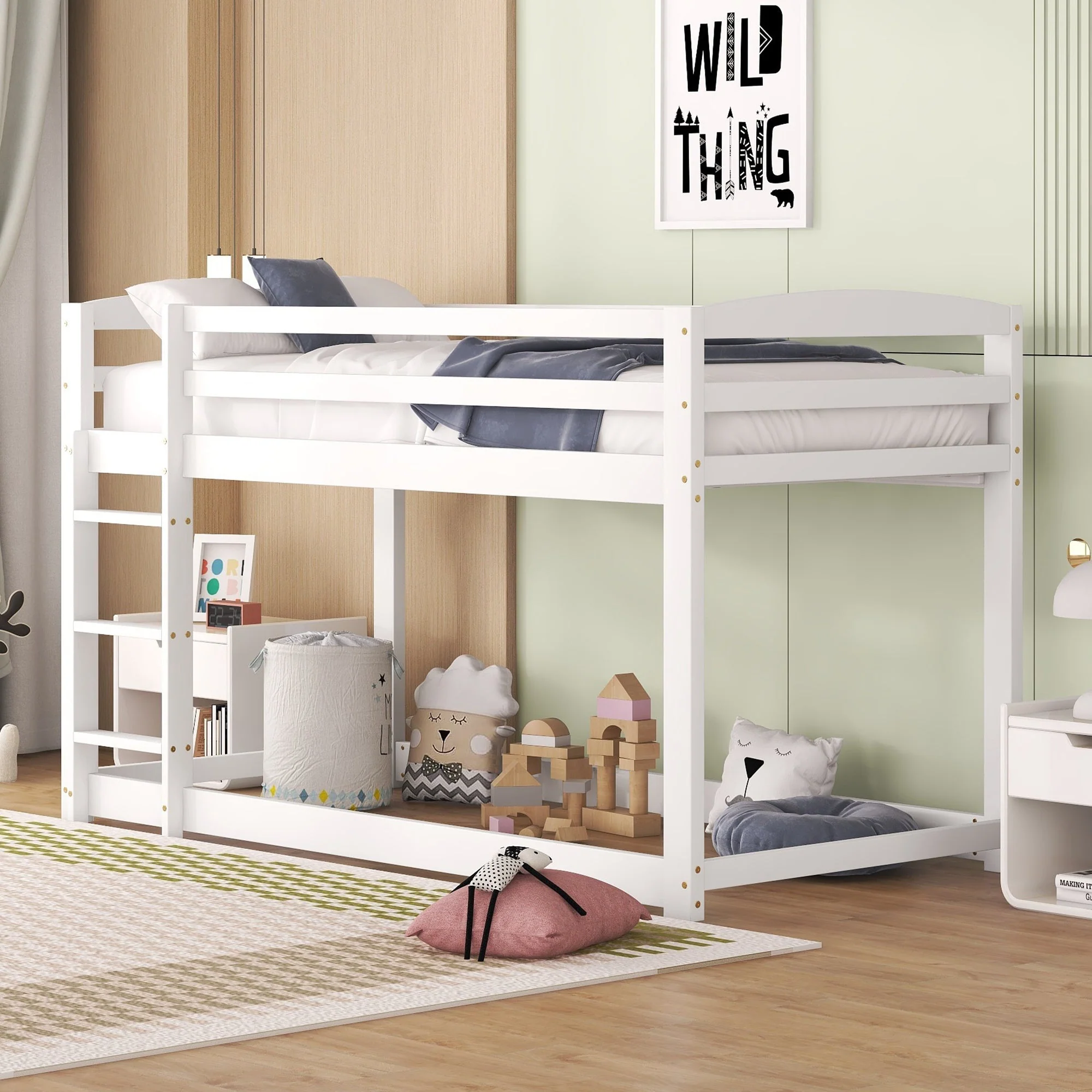 Bunk Bed 90x200cm Solid Pine Frame - White - Image 2