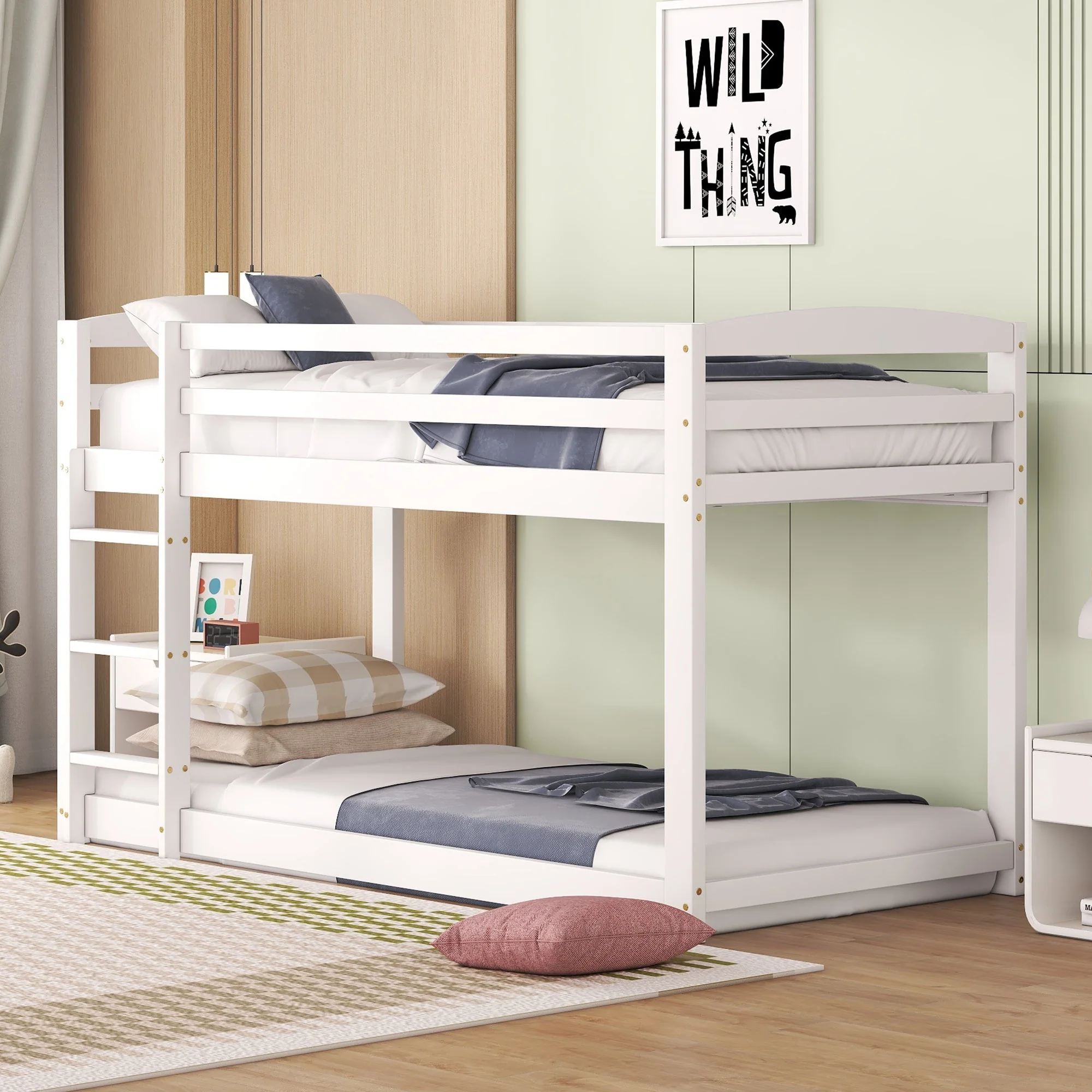 Bunk Bed 90x200cm Solid Pine Frame - White - Image 3