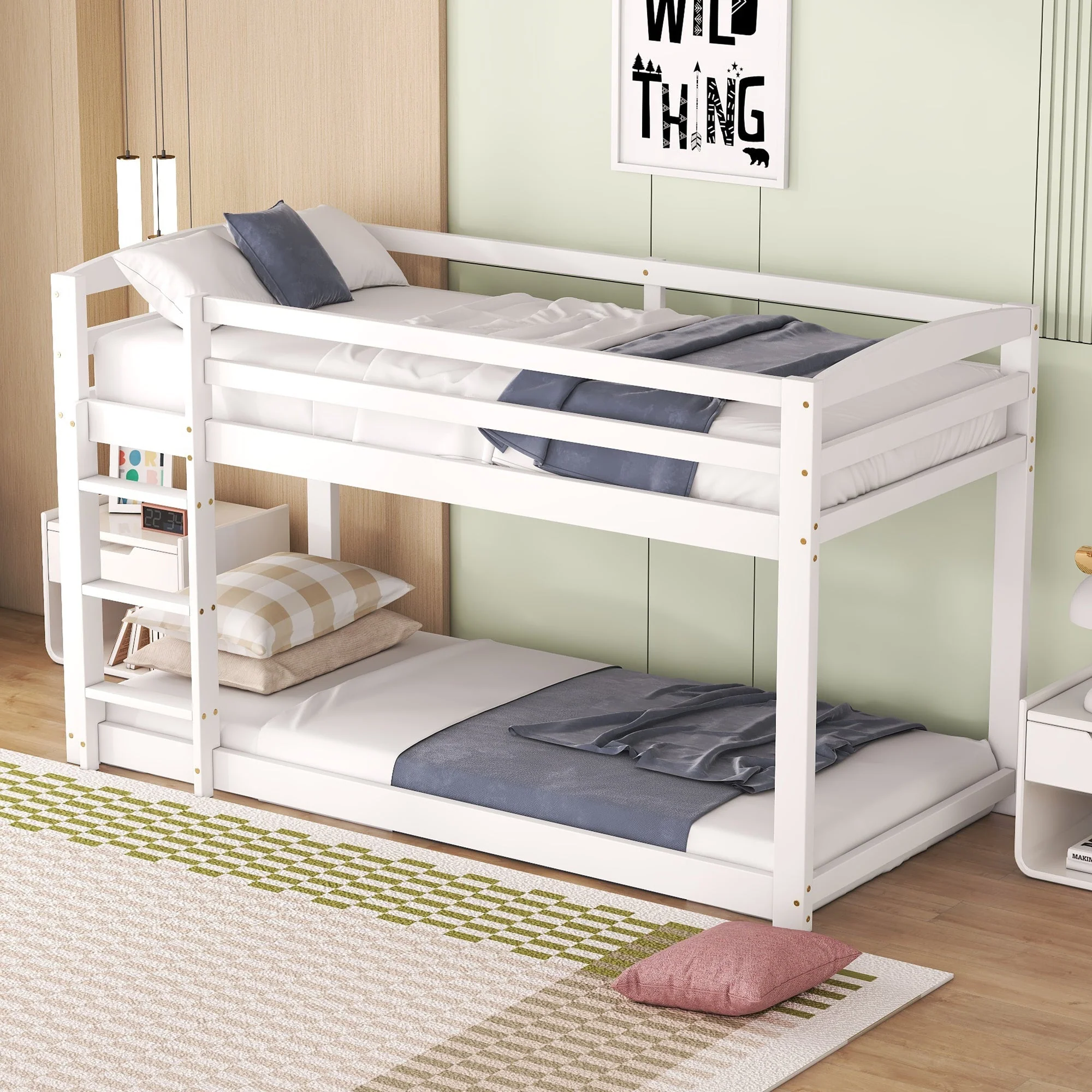 Bunk Bed 90x200cm Solid Pine Frame - White - Image 4