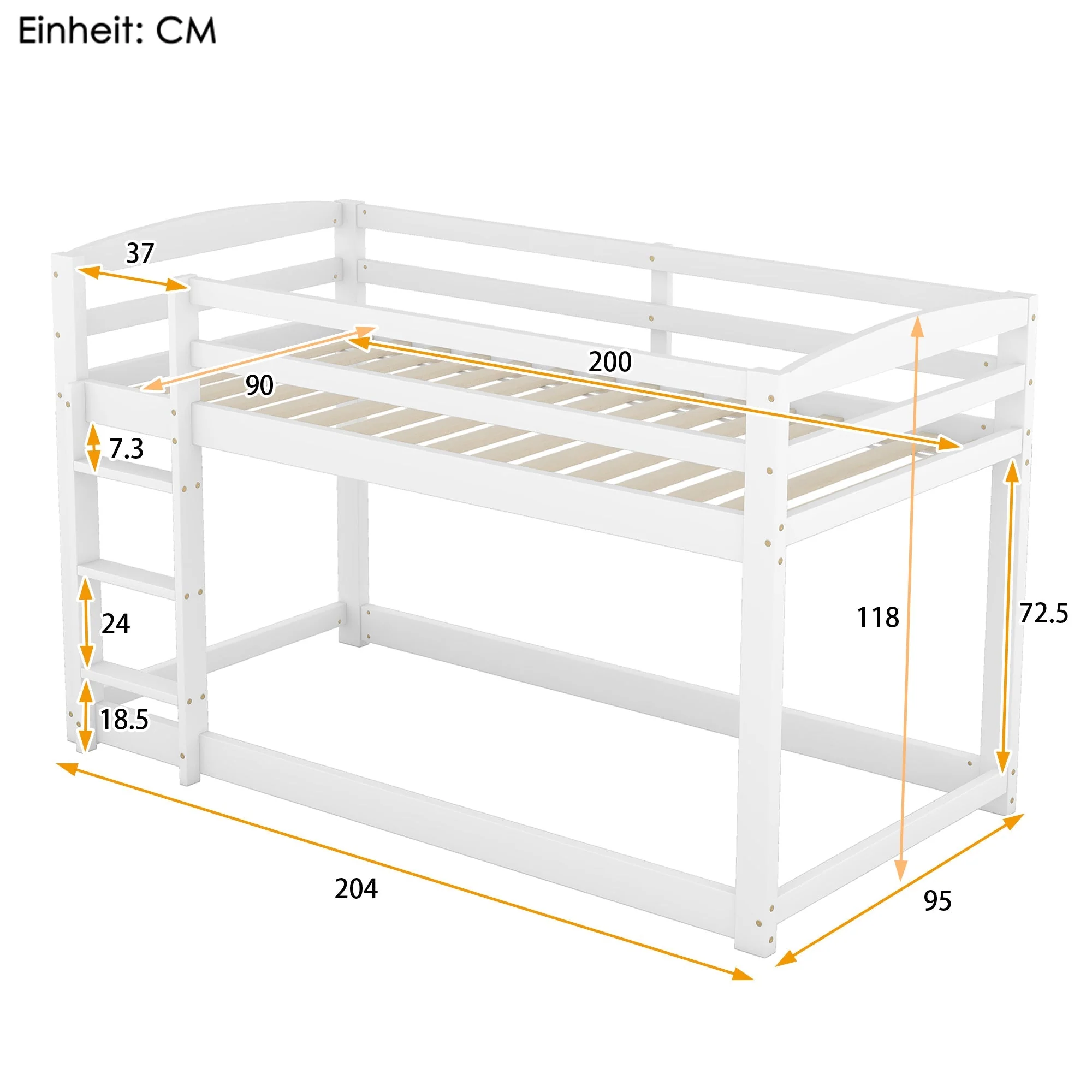 Bunk Bed 90x200cm Solid Pine Frame - White - Image 5