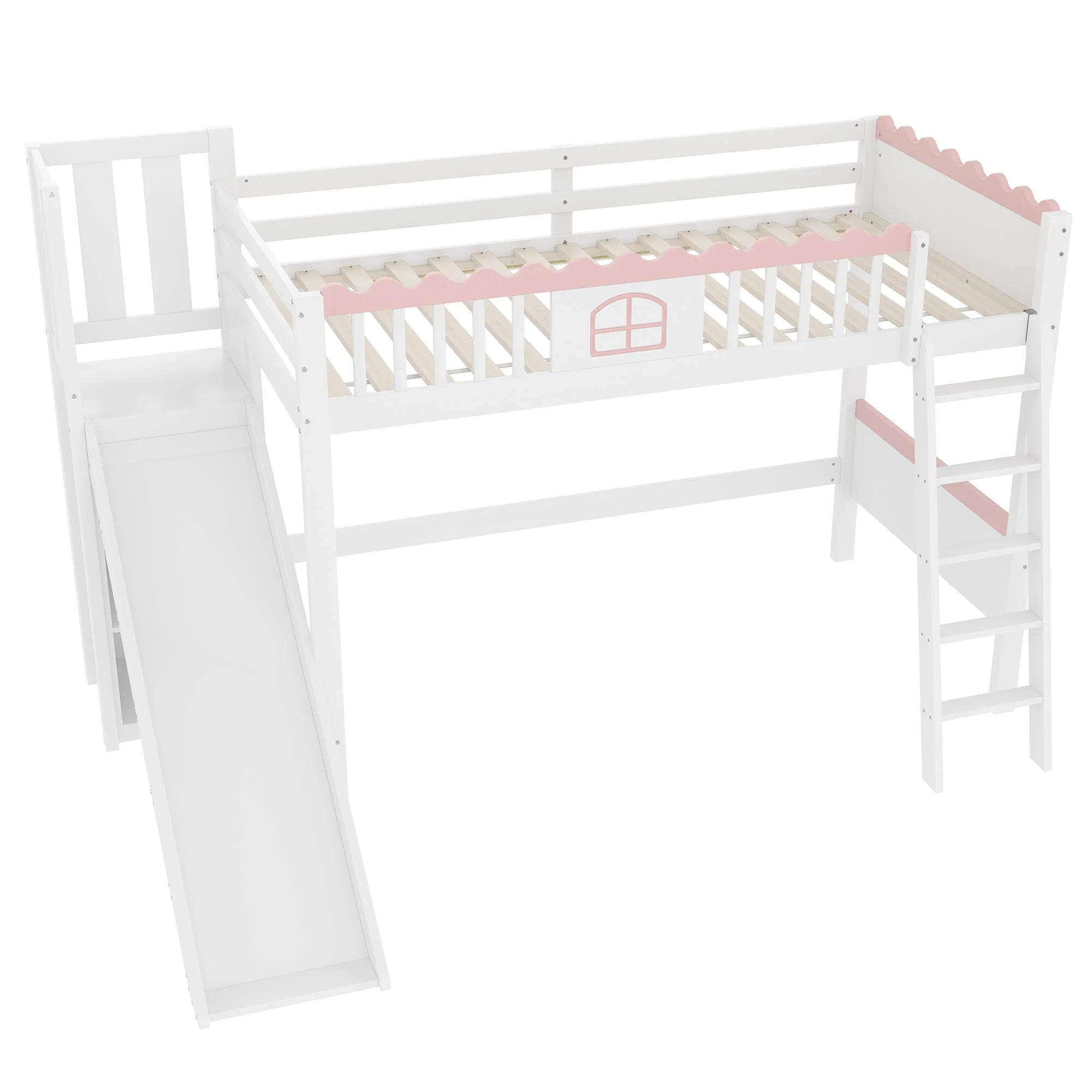 Bunk Bed 90x200cm with Slide, LED Lights, Shelves, EN747 Certified White Pine Wood - Image 9