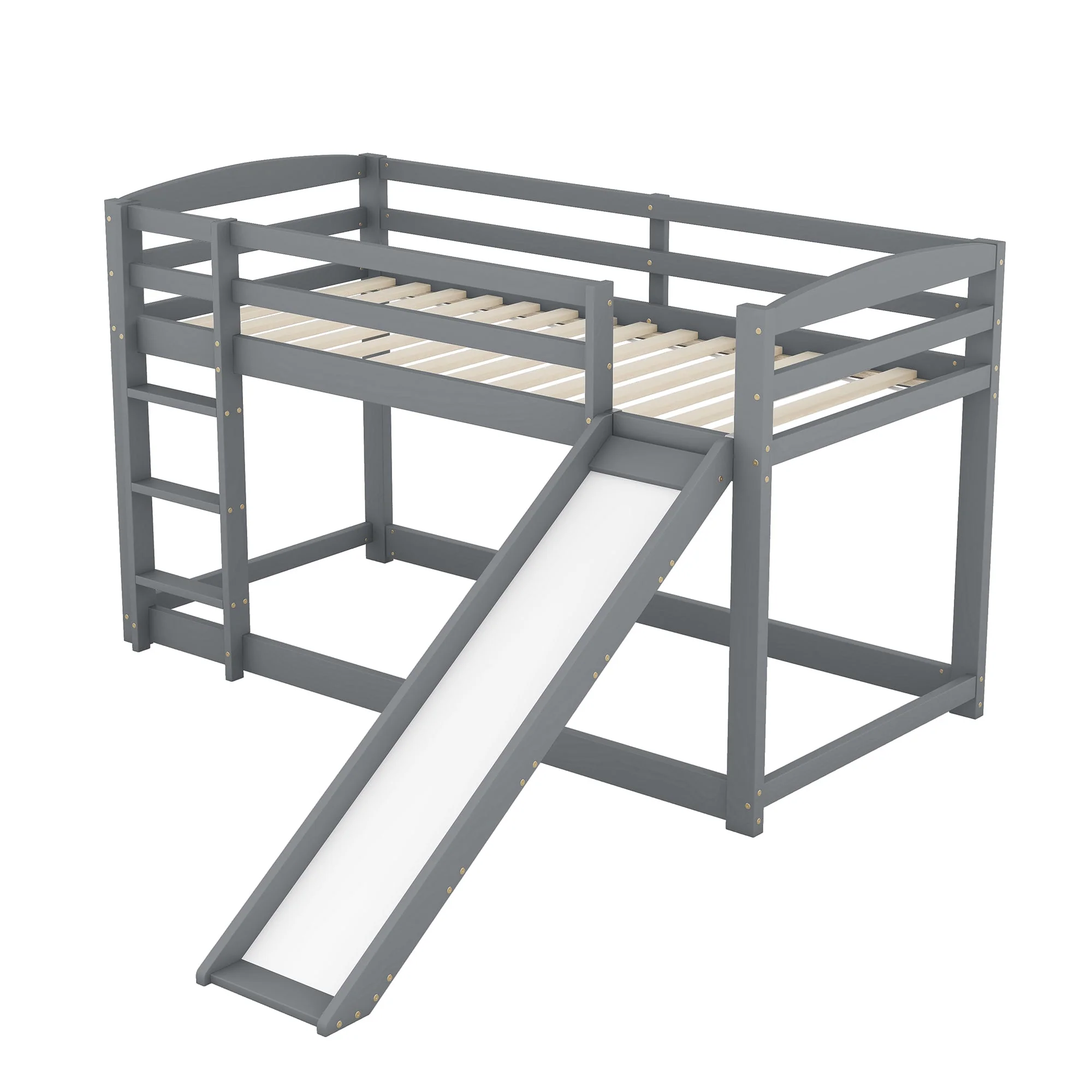 Bunk Bed 90x200cm with Slide Solid Wood Frame - Grey - Image 7