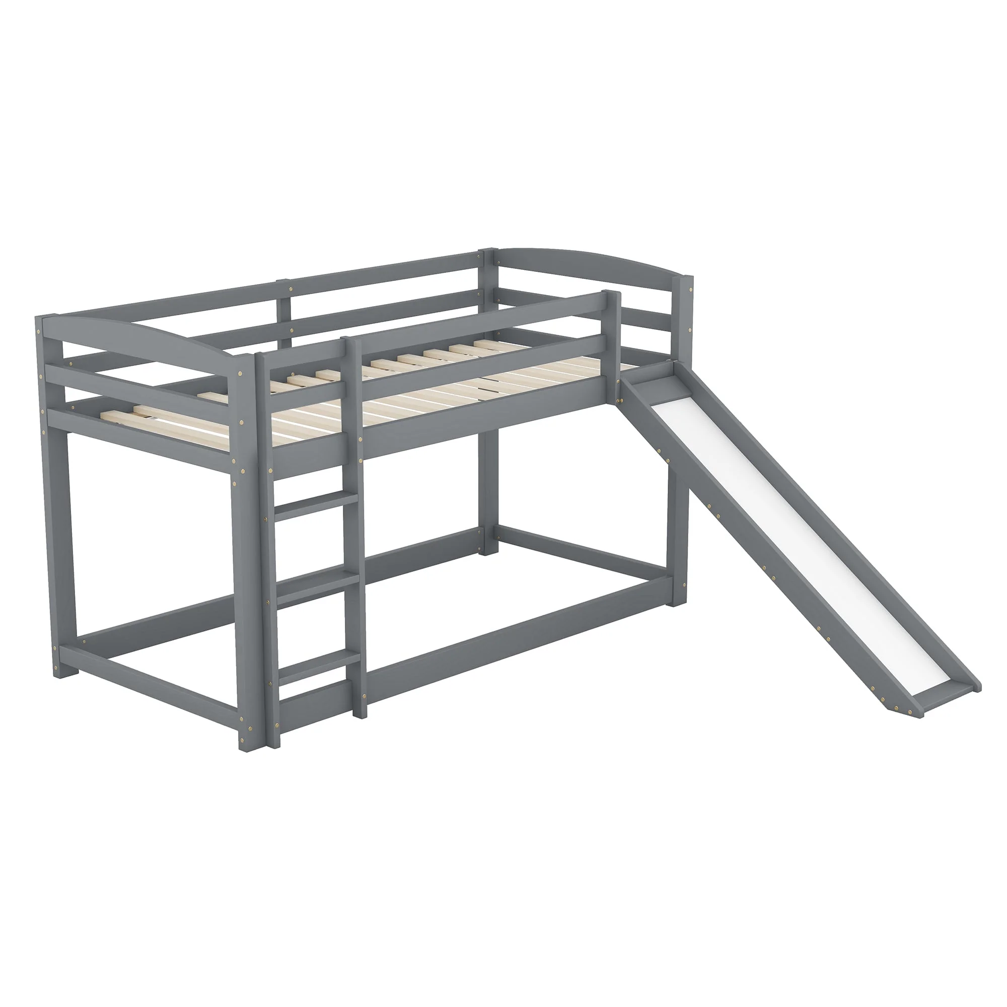 Bunk Bed 90x200cm with Slide Solid Wood Frame - Grey - Image 8