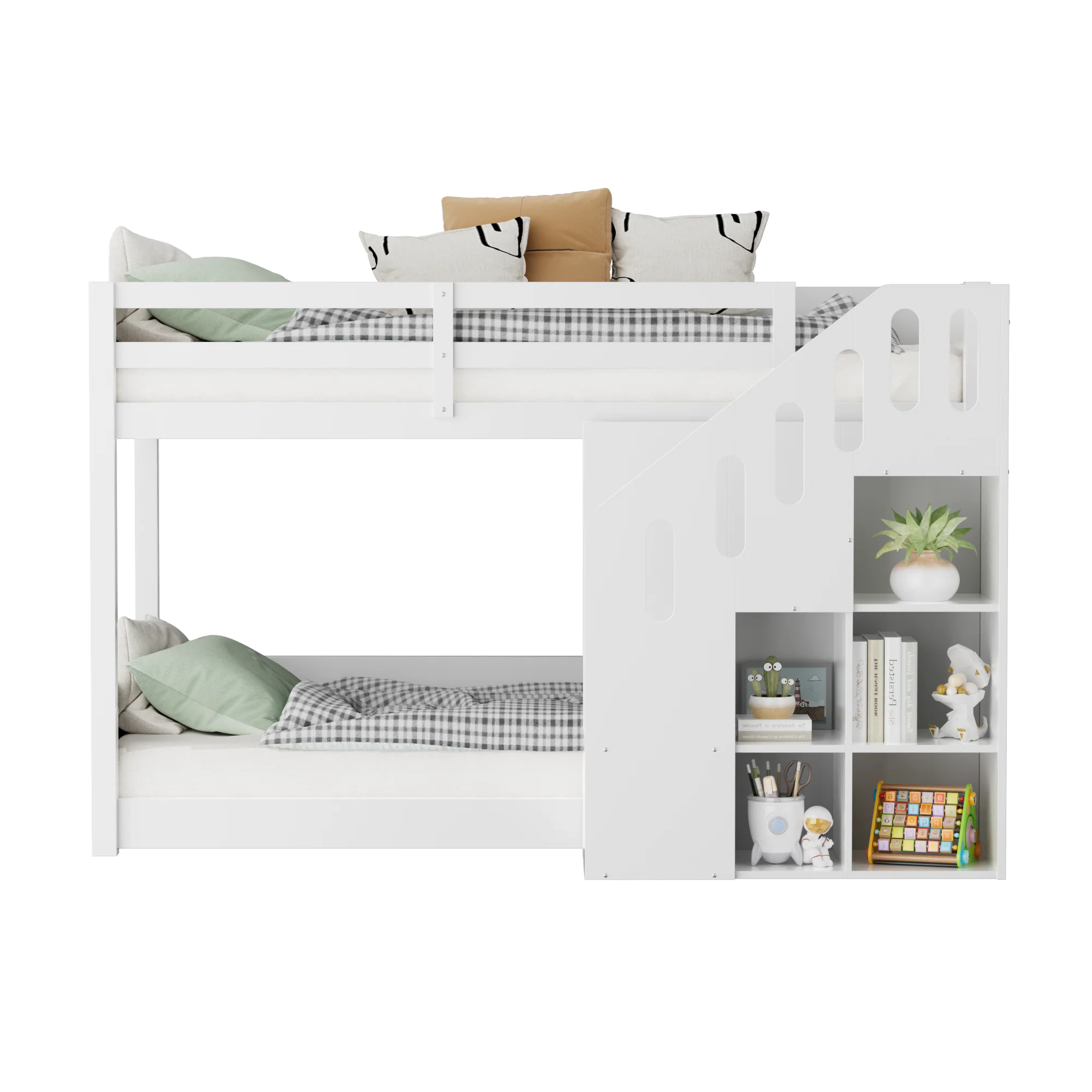 Bunk Bed 90x200cm with Stairs Lockers & Railing - White - Image 8