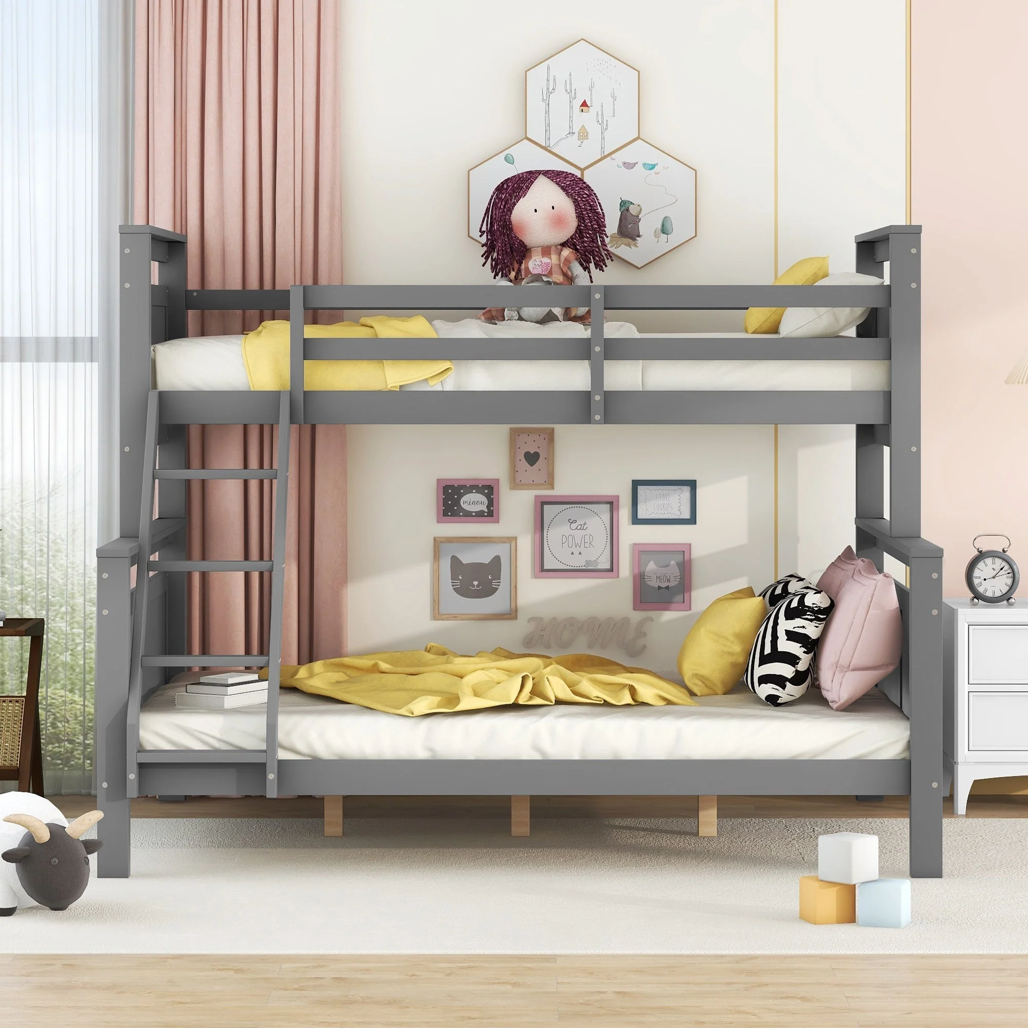 Bunk Bed Convertible 90/140x200cm with Ladder Railing Wooden Grey - Image 3