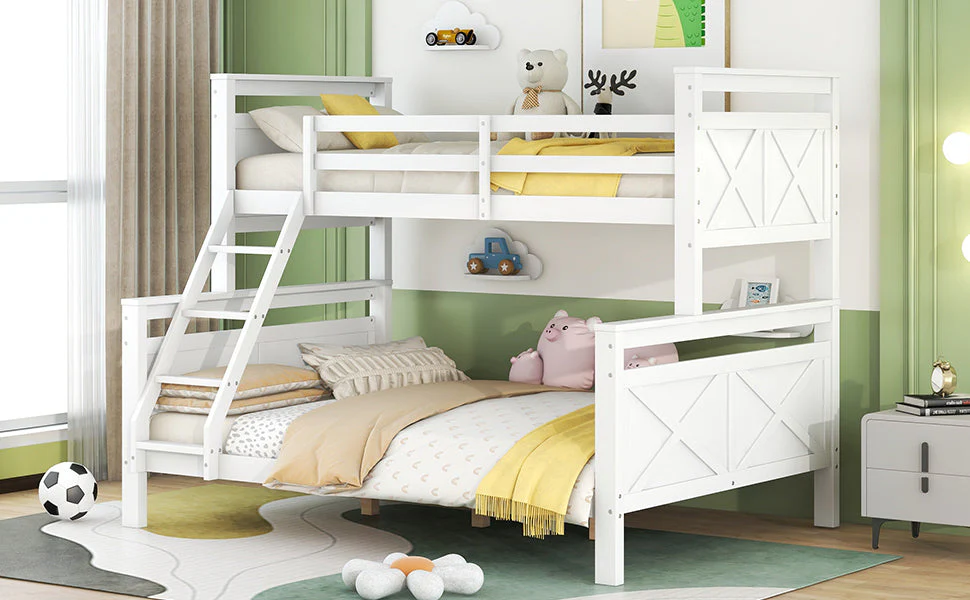 Bunk Bed Convertible to 2 Separate Beds Ladder Railing 90(140)x200cm - White Wood - Image 4