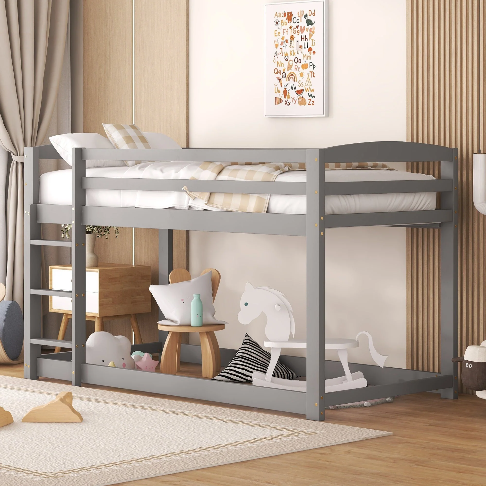 Bunk Bed for Children, Solid Pine Frame 90x200cm, Grey - Image 2