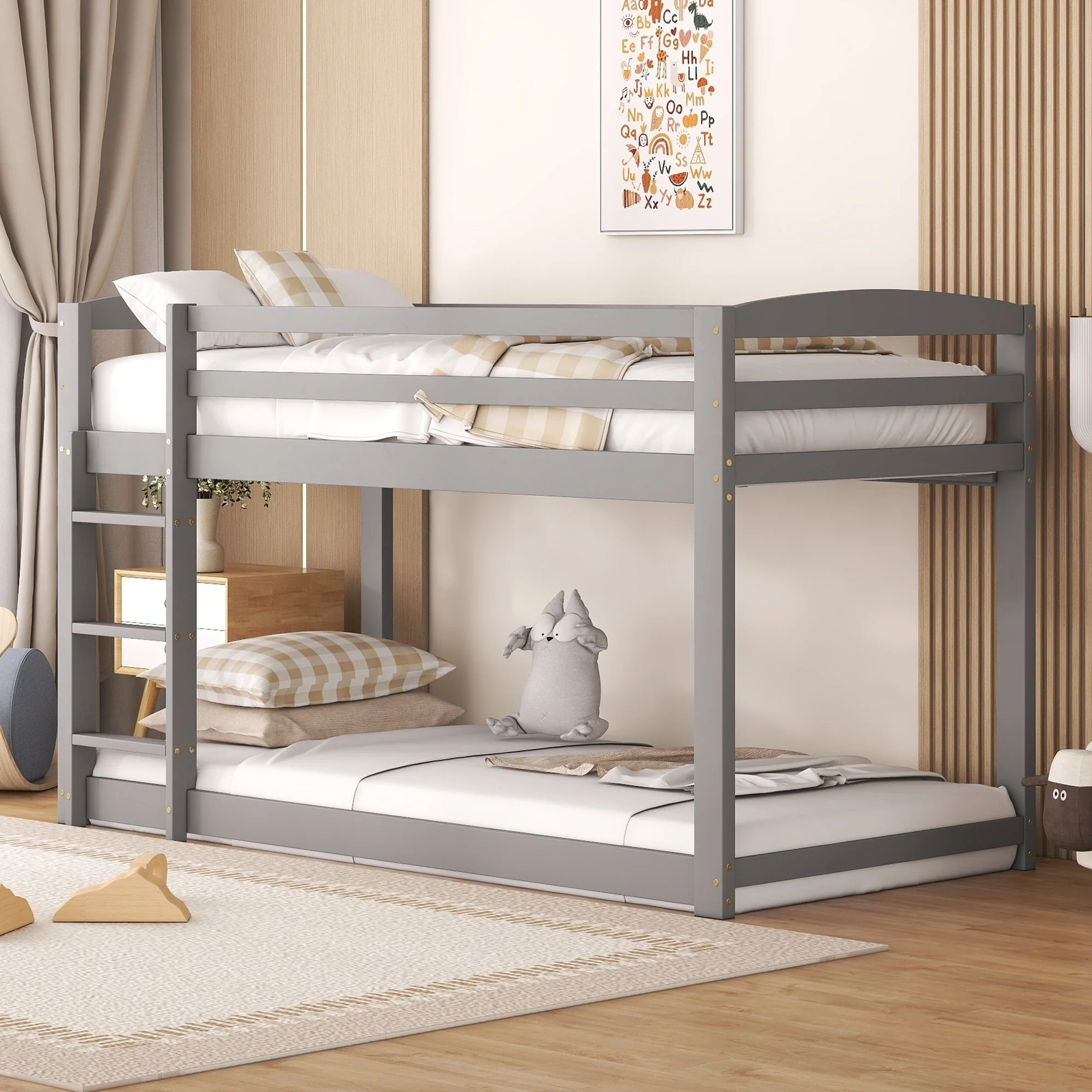 Bunk Bed for Children, Solid Pine Frame 90x200cm, Grey - Image 3