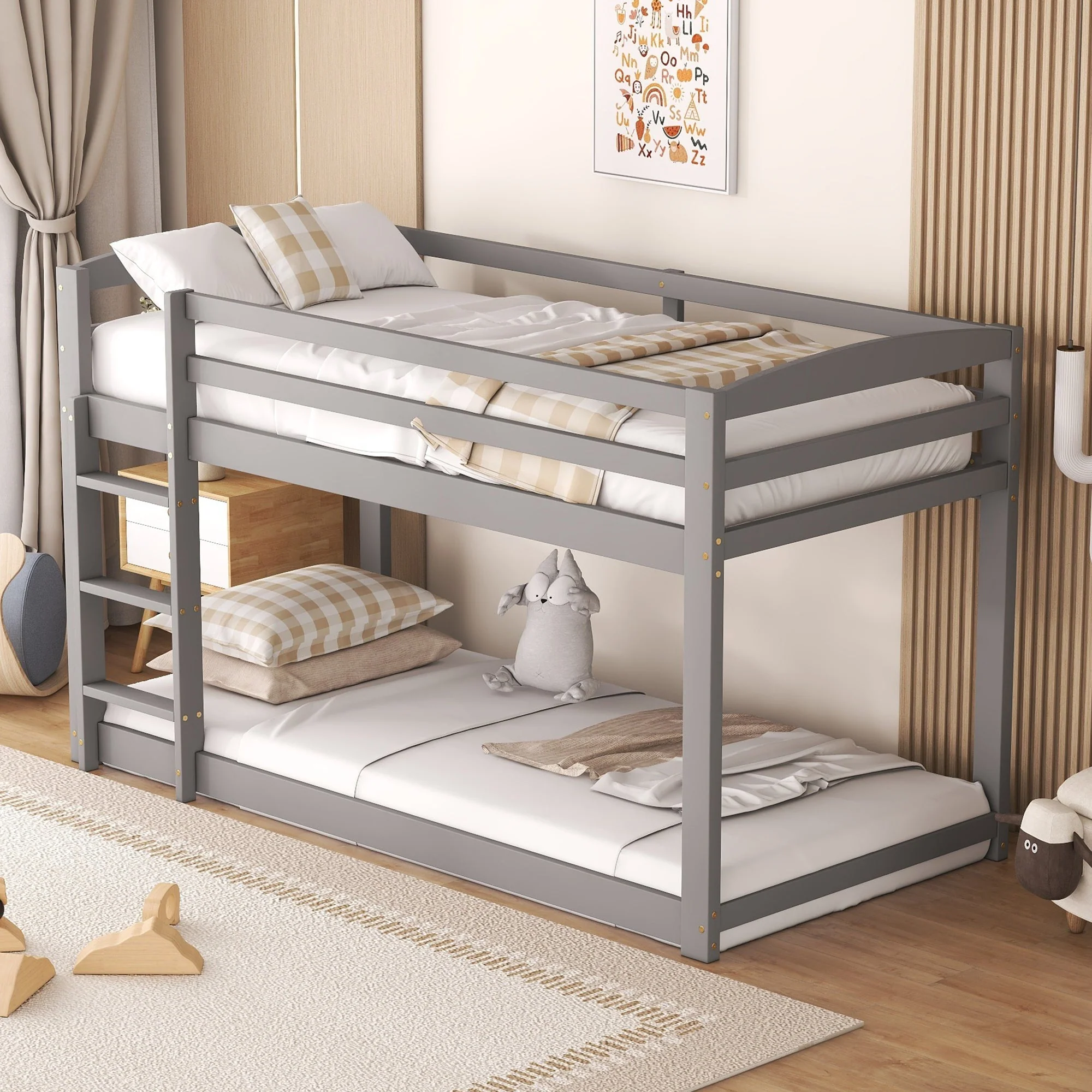 Bunk Bed for Children, Solid Pine Frame 90x200cm, Grey - Image 4