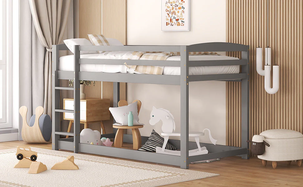 Bunk Bed for Children, Solid Pine Frame 90x200cm, Grey - Image 9