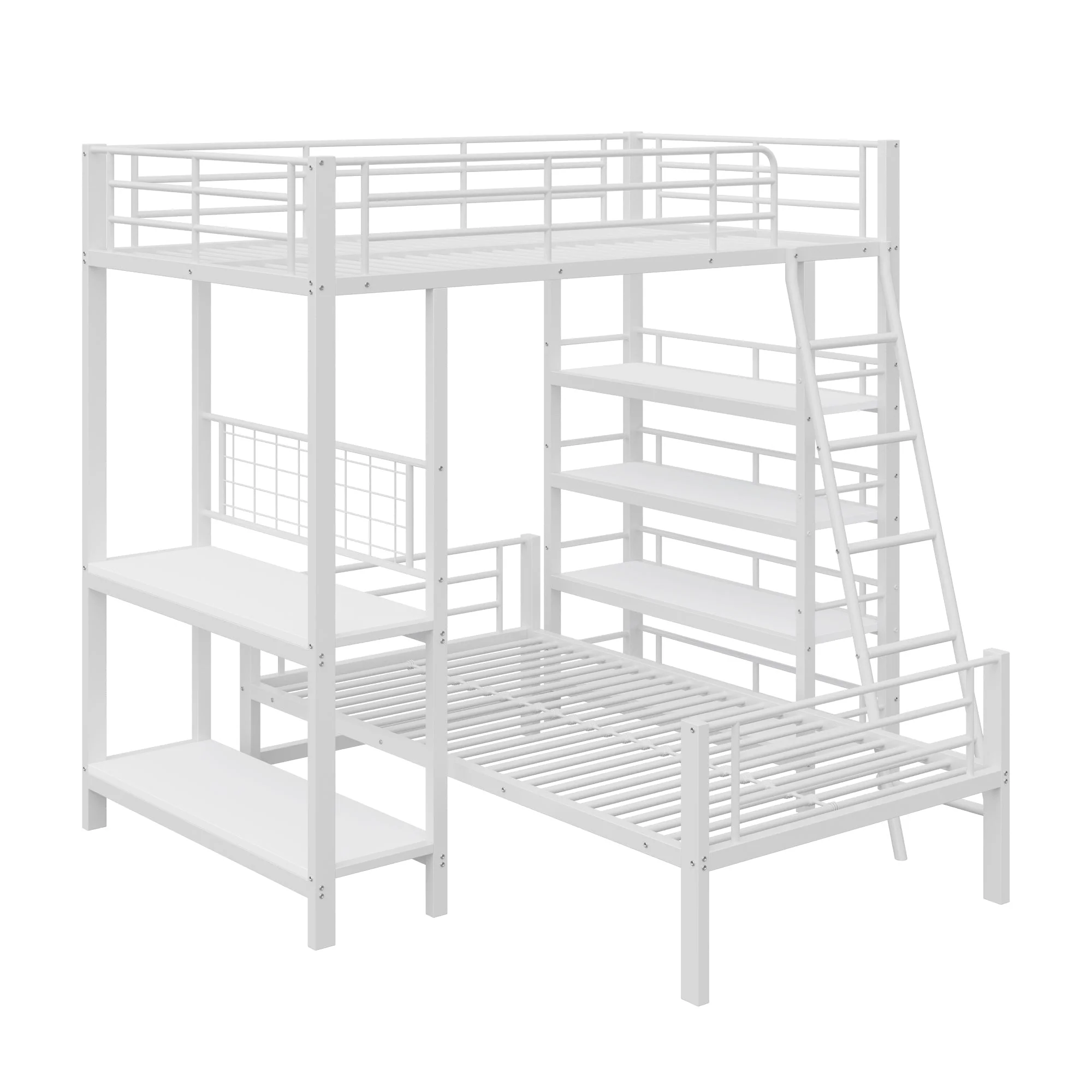 Bunk Bed, Metal Frame Loft with Storage, White - Image 10