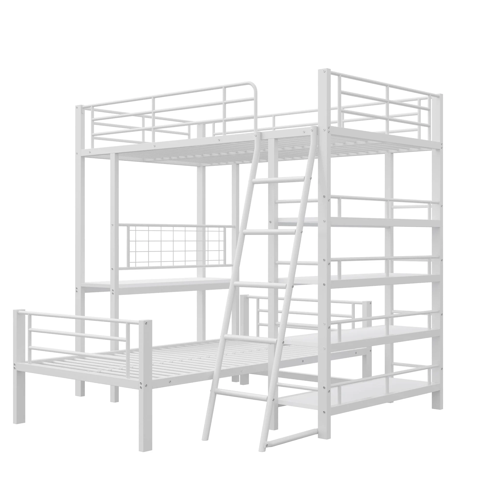 Bunk Bed, Metal Frame Loft with Storage, White - Image 6