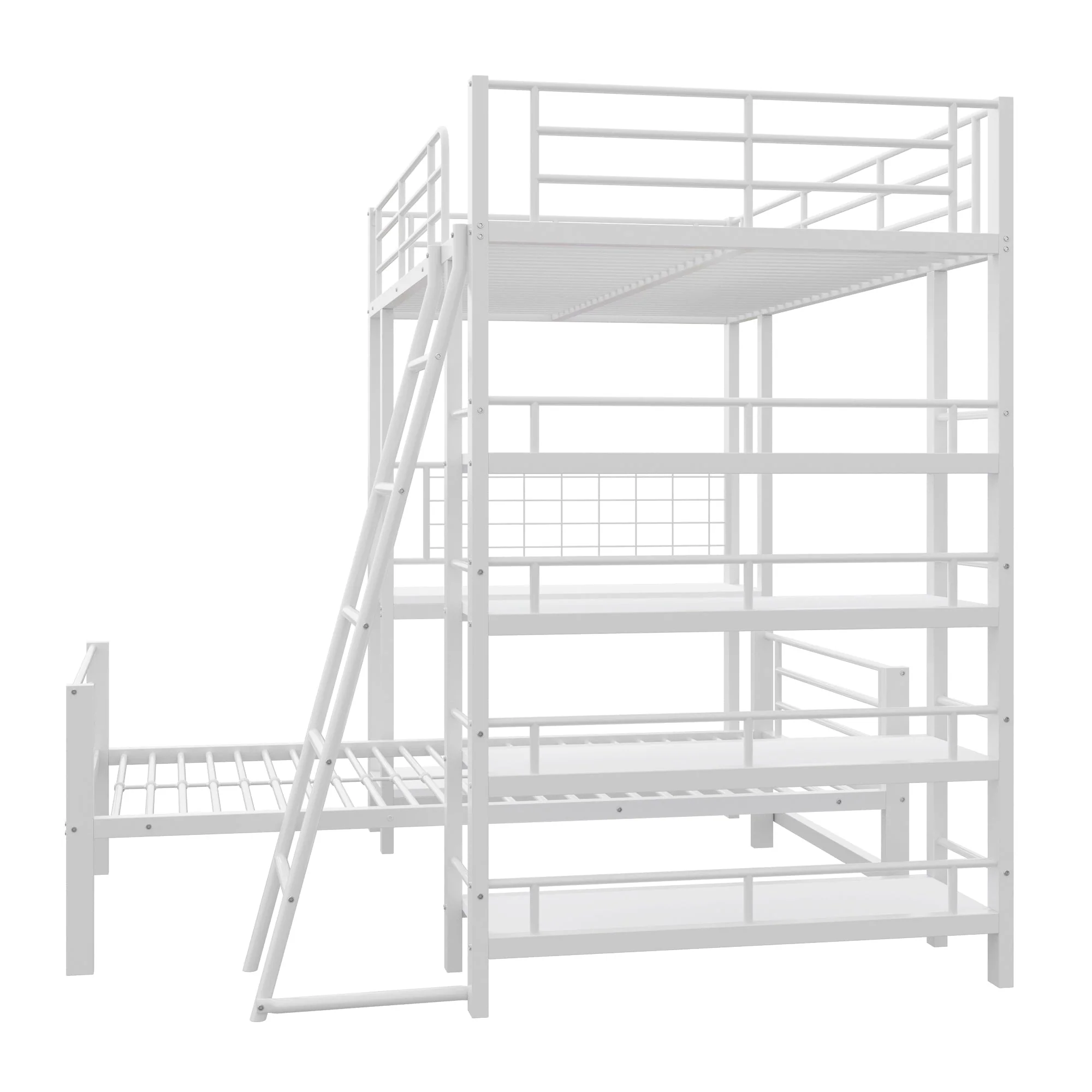 Bunk Bed, Metal Frame Loft with Storage, White - Image 8