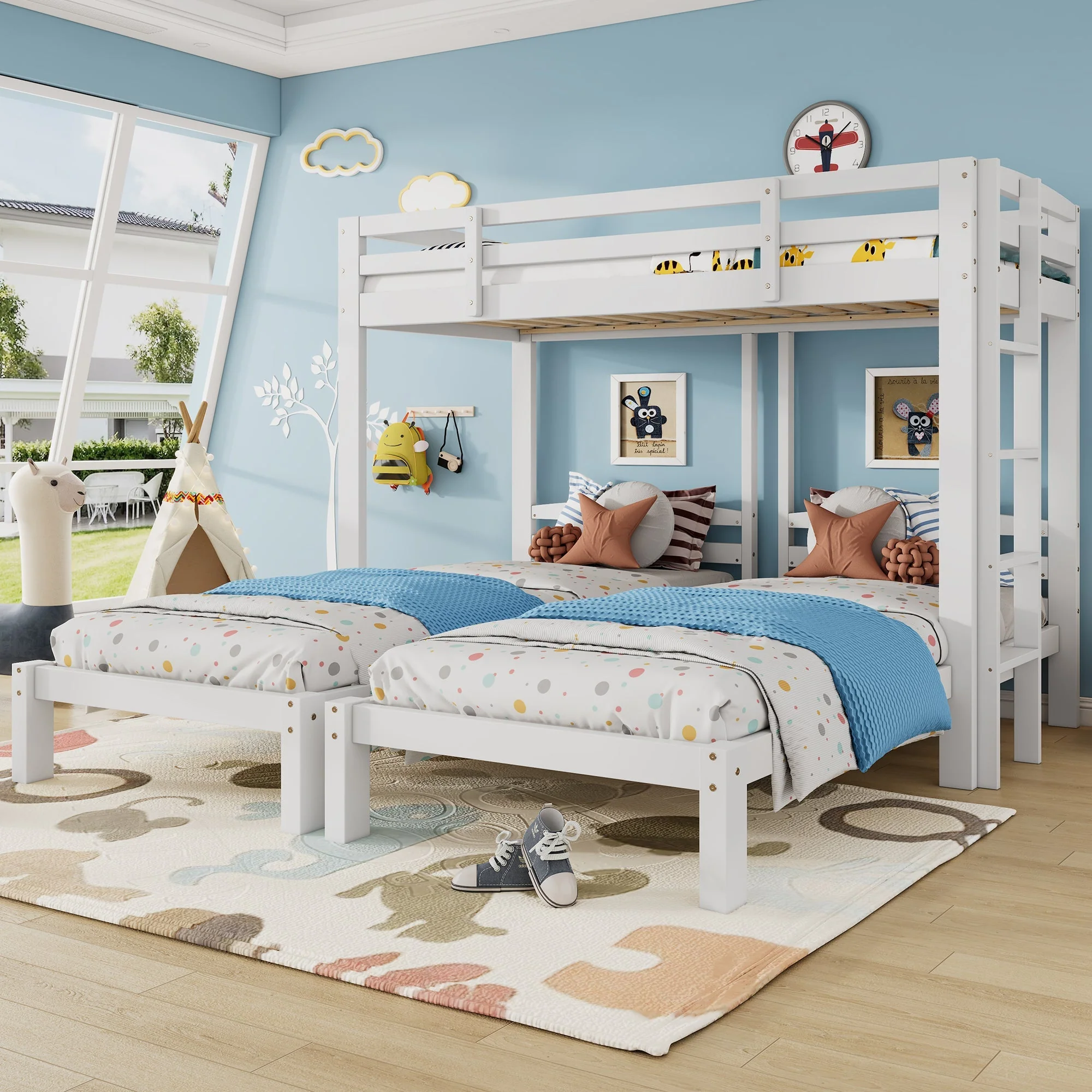 Bunk Bed Triple Sleeper with Side Ladder 3FT, White - Image 4