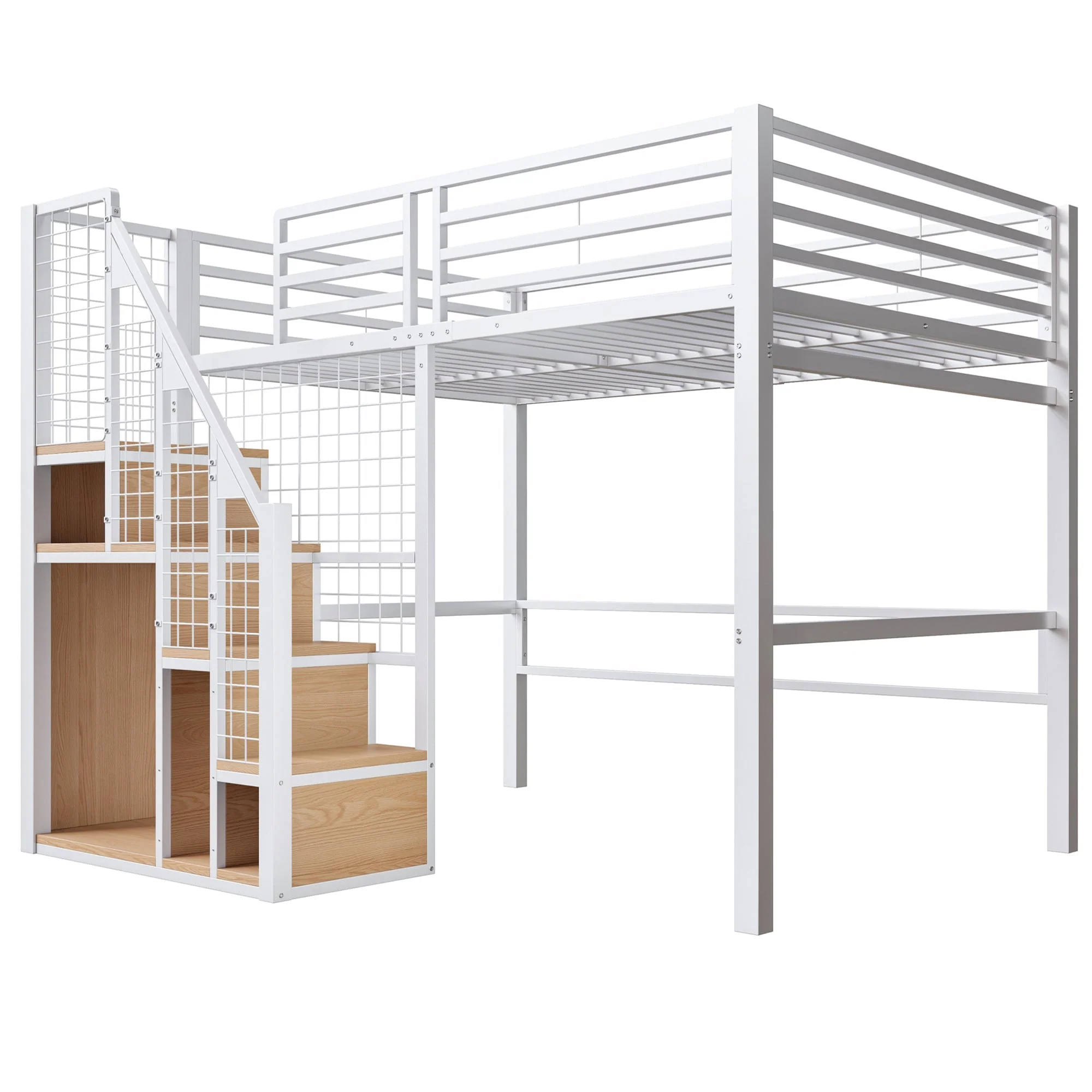 Bunk Bed with Safety Ladder and Storage Area, 140x200cm, White Iron Frame - Image 7