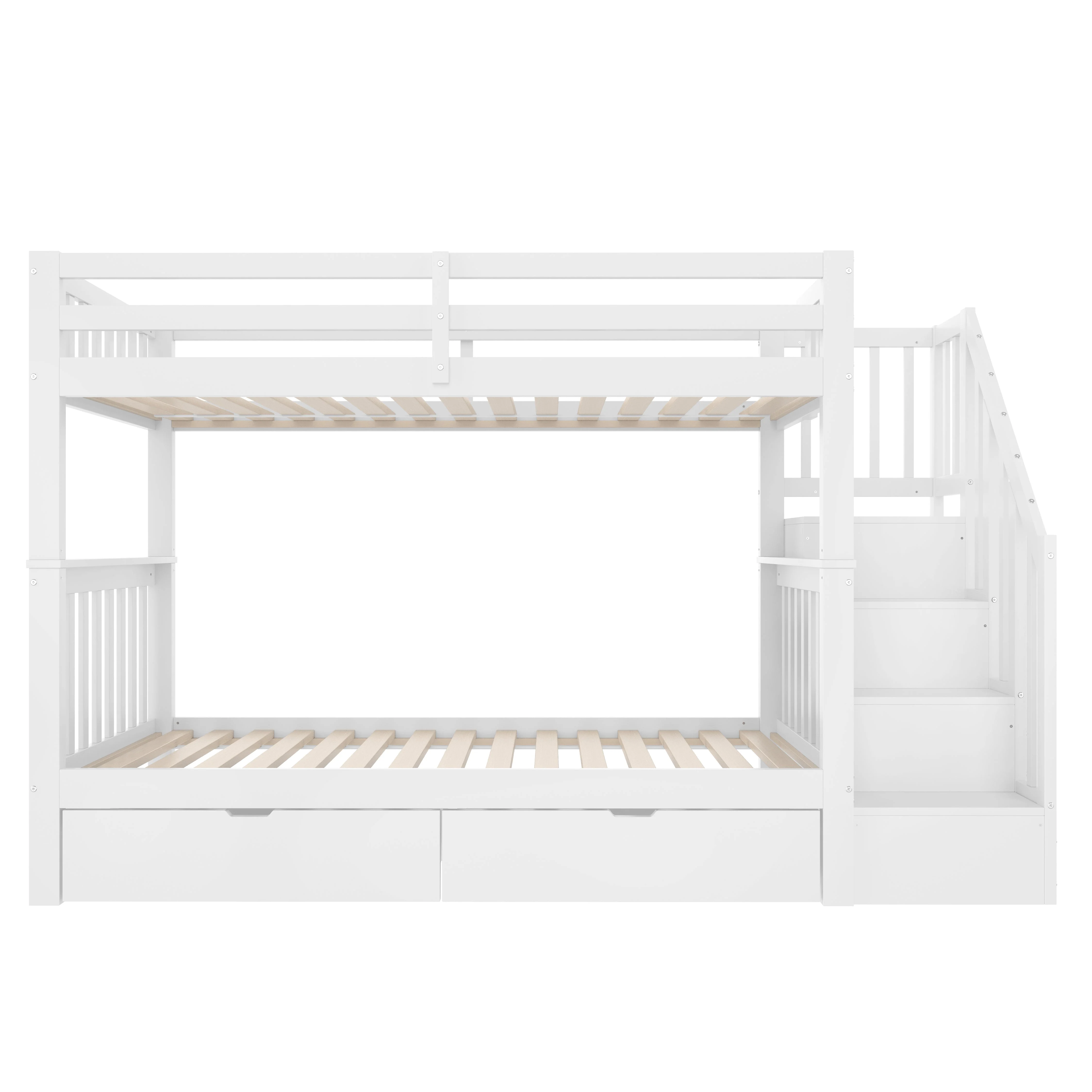 Bunk Bed with Stair Shelf and Two Storage Drawers, 90x200cm, White Pine Wood and MDF - Image 10