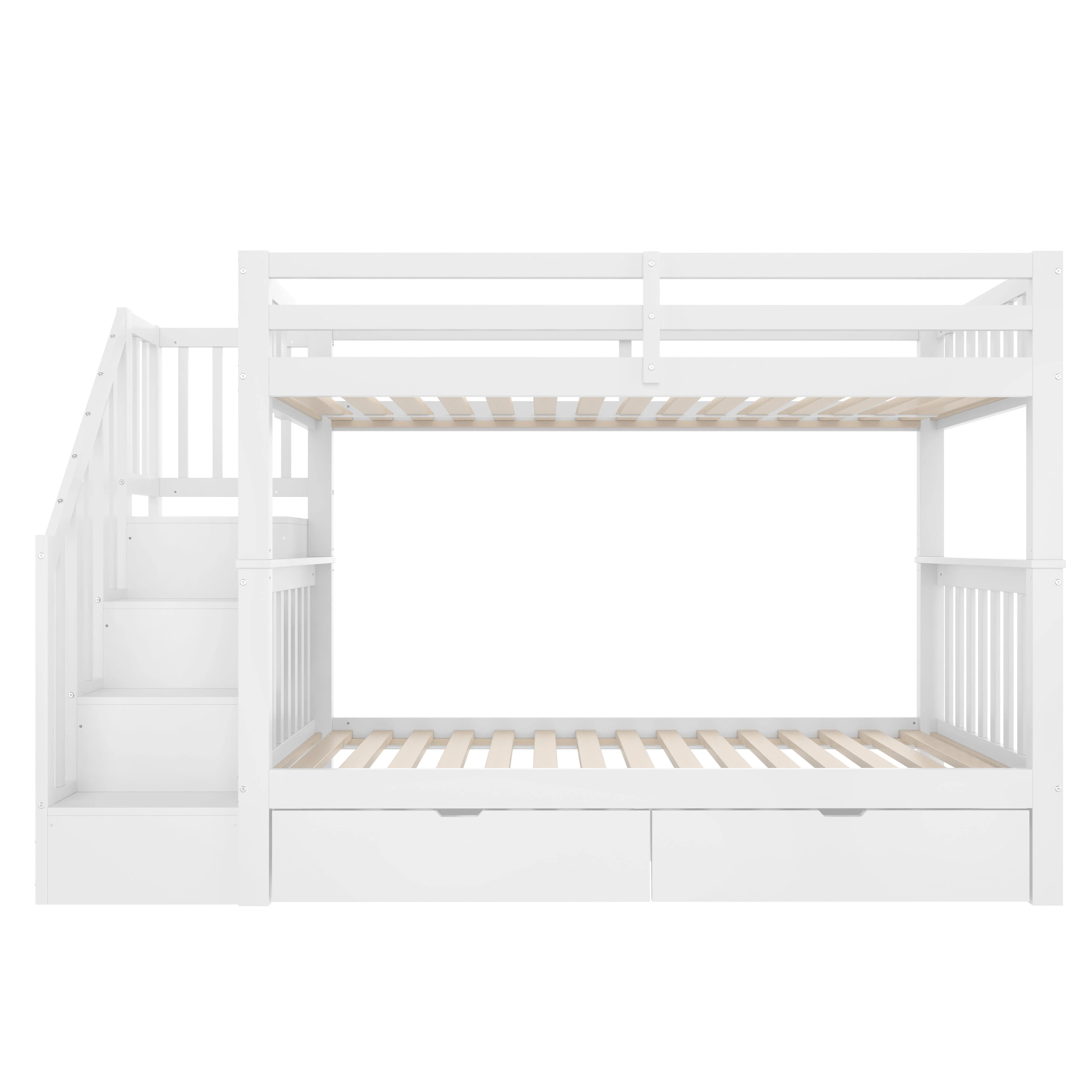 Bunk Bed with Stair Shelf and Two Storage Drawers, 90x200cm, White Pine Wood and MDF - Image 9