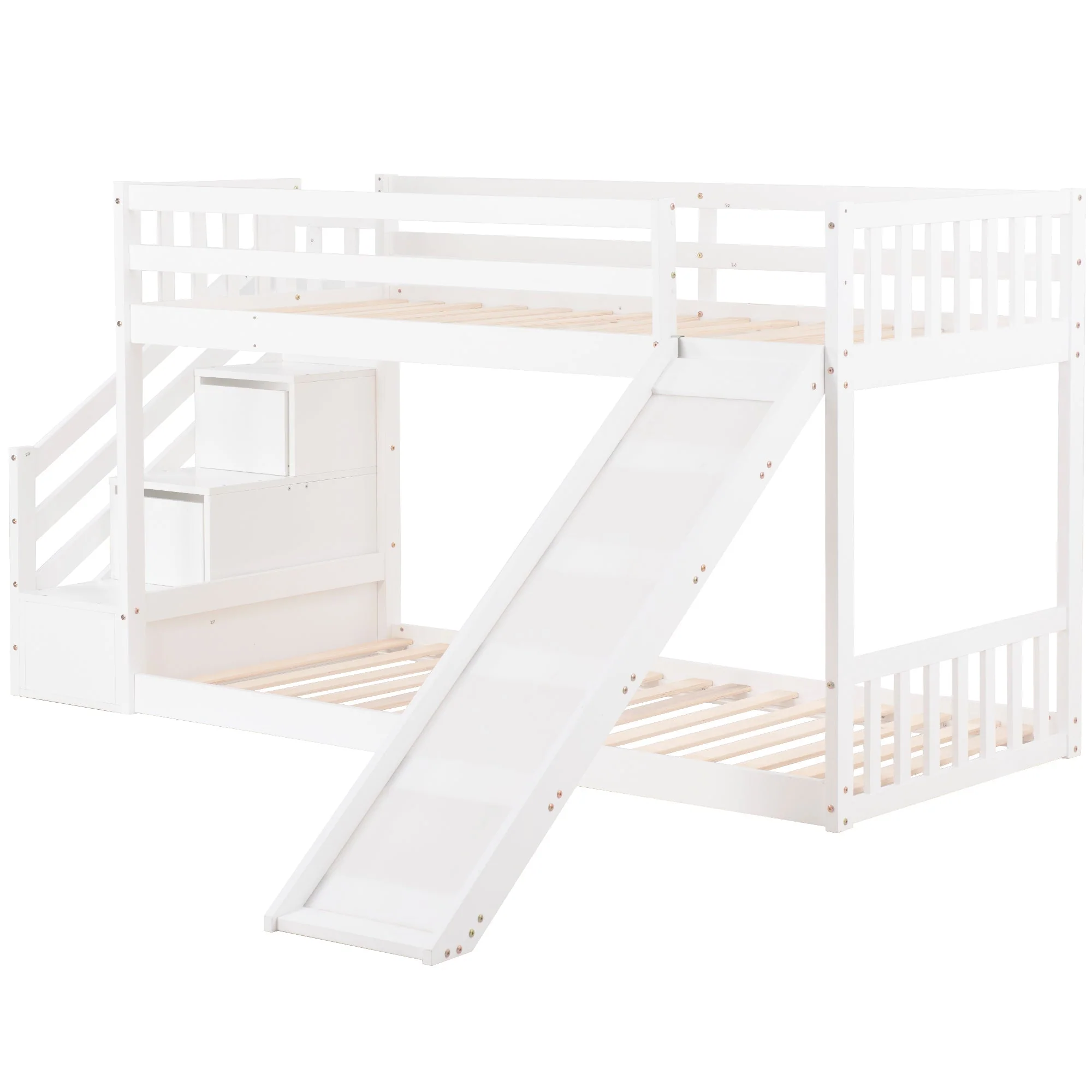 Bunk Bed with Stairs & Slide, Solid Pine Wood Frame, 90x190cm, White - Image 6