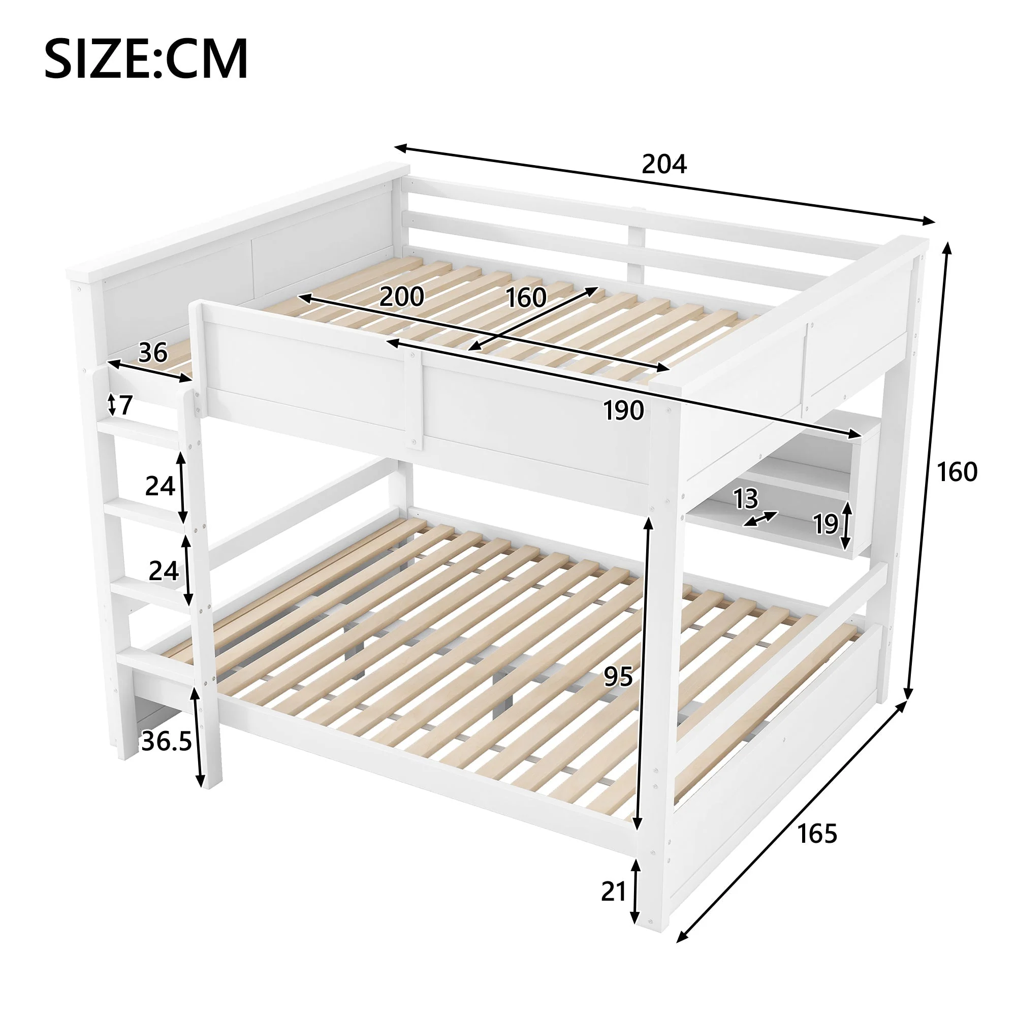 Bunk Bed with Storage Cabinets and LED Light, 160x200cm, White - Image 5