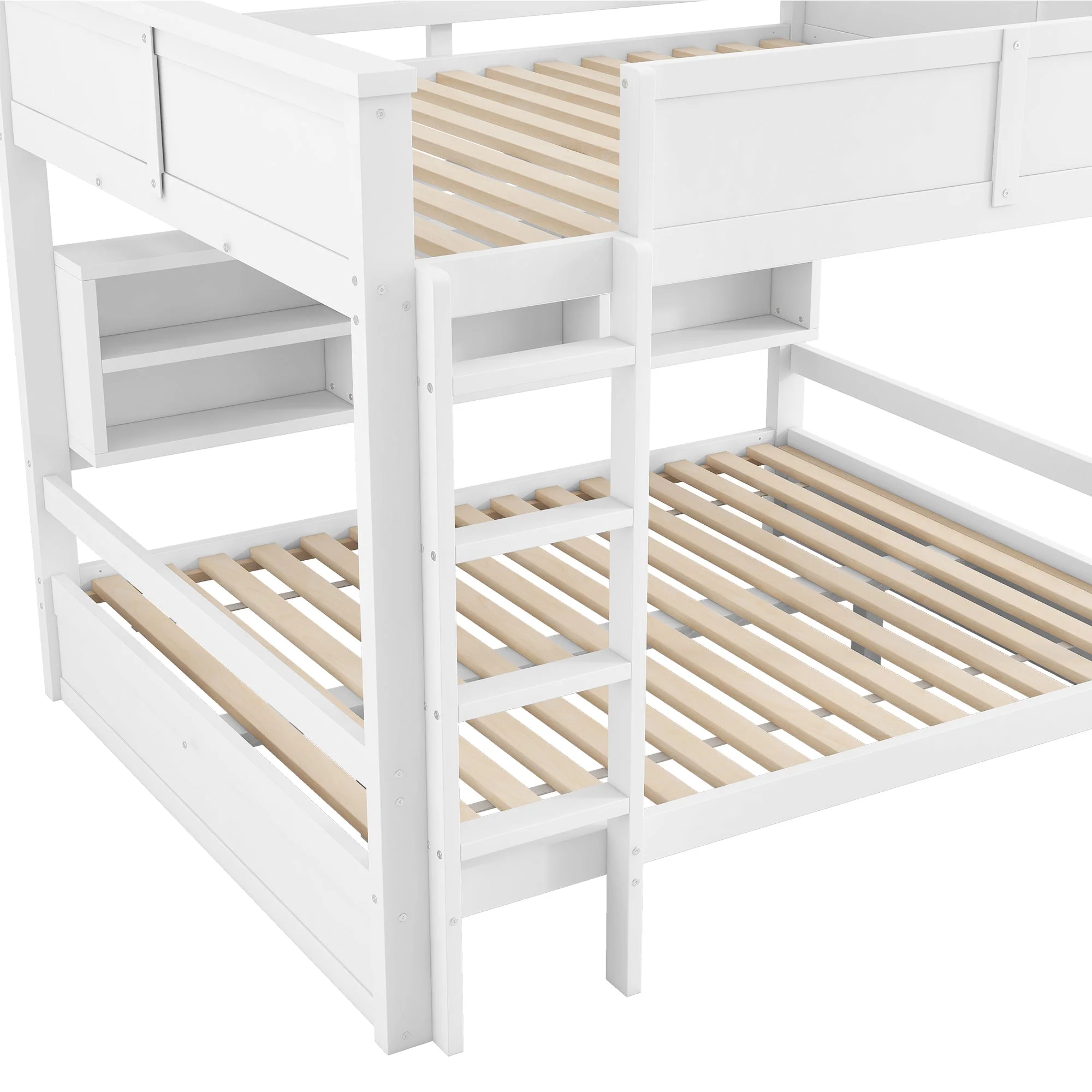 Bunk Bed with Storage Cabinets and LED Light, 160x200cm, White - Image 8