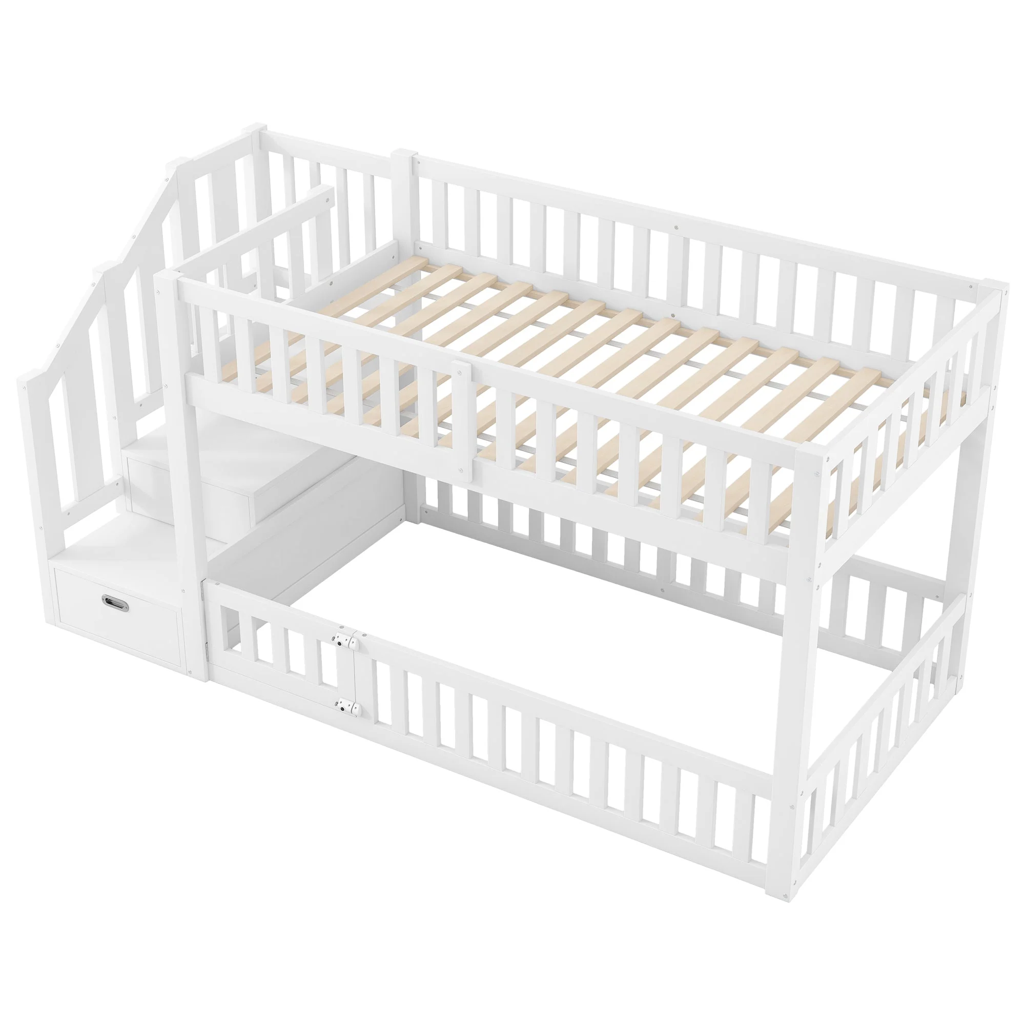 Bunk Bed with Storage Ladder, 90x200cm, White - Image 8