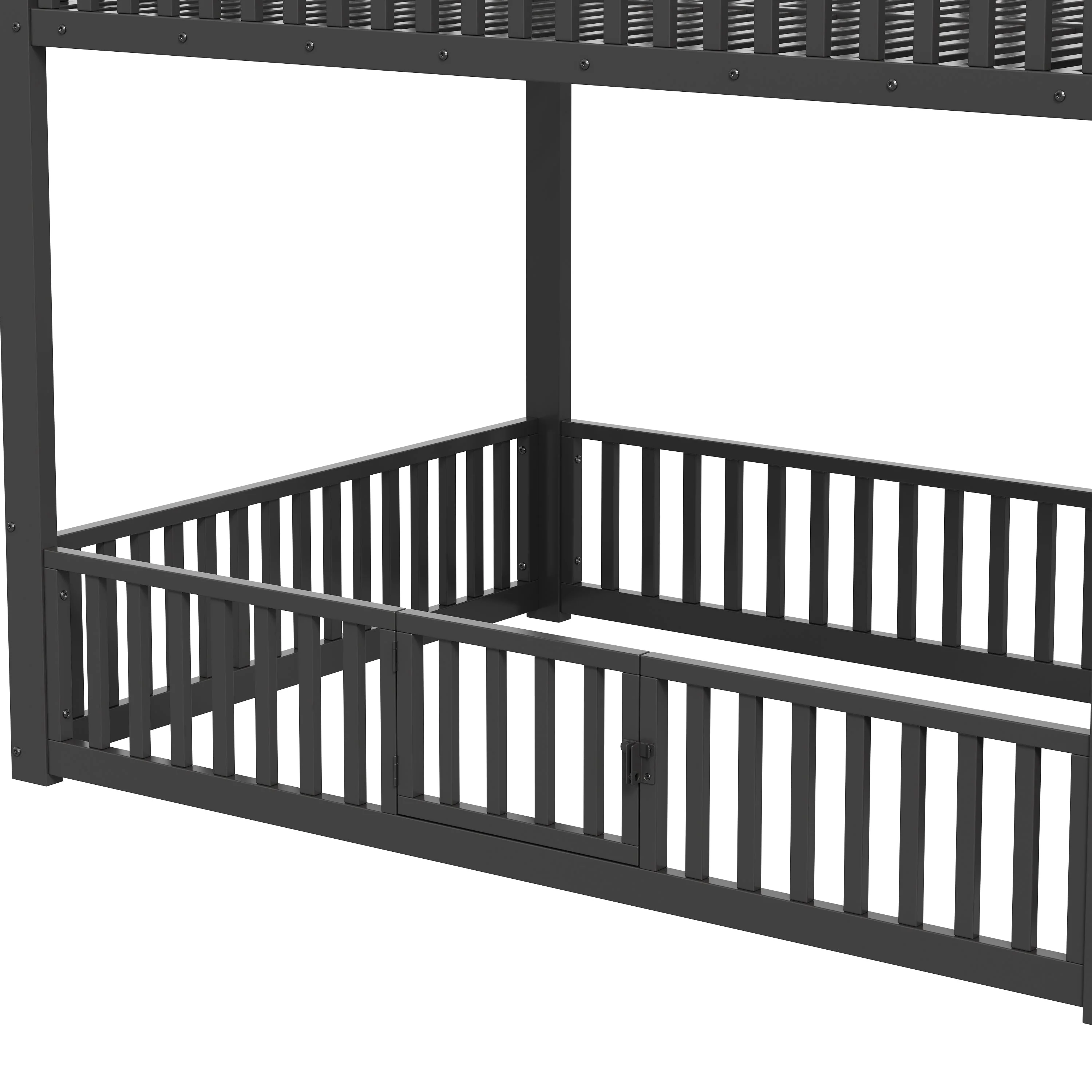 Bunk Bed with Storage Ladder and LED, 140x200cm, Black Metal + MDF - Image 8