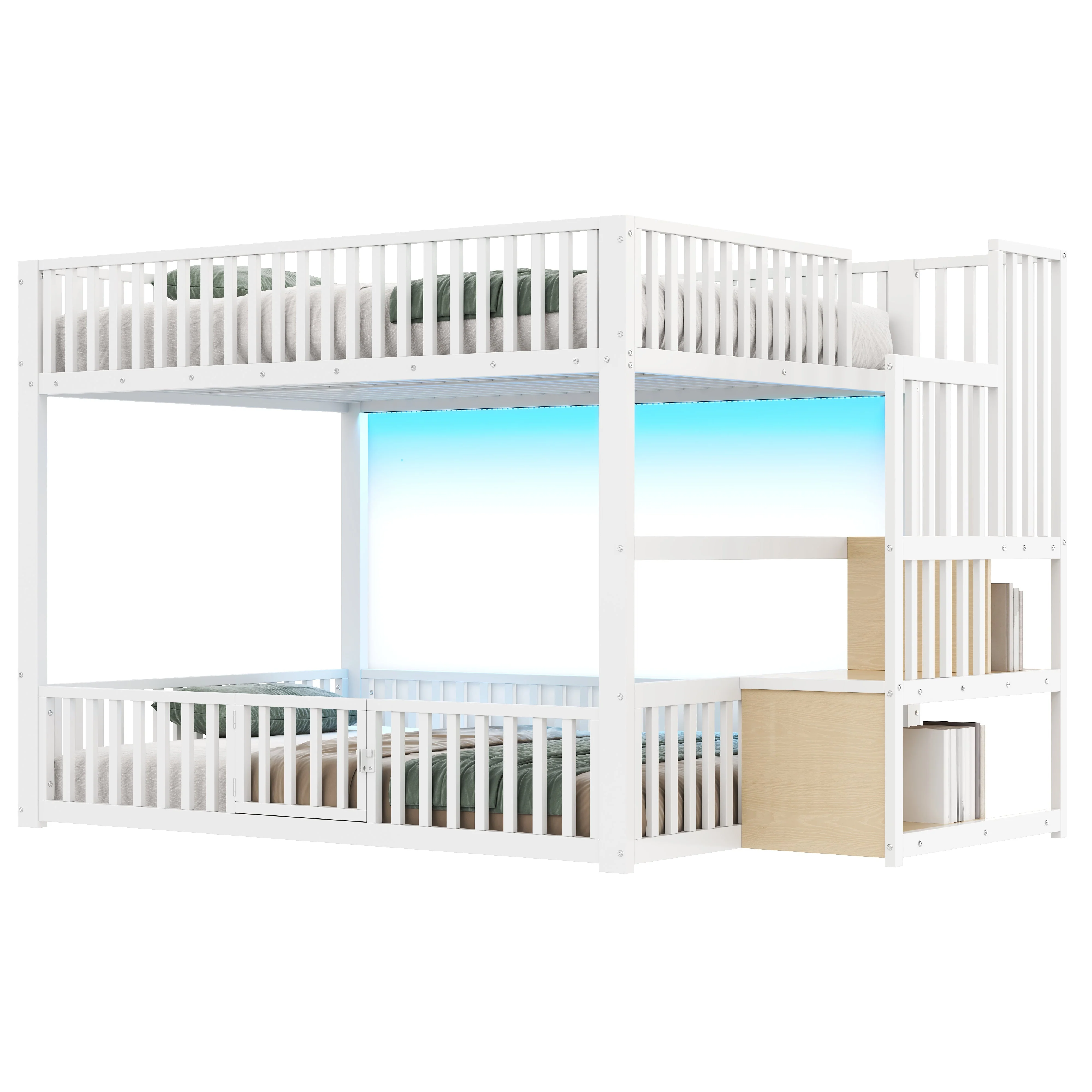 Bunk Bed with Storage Ladder and LED, 140x200cm, White - Image 5