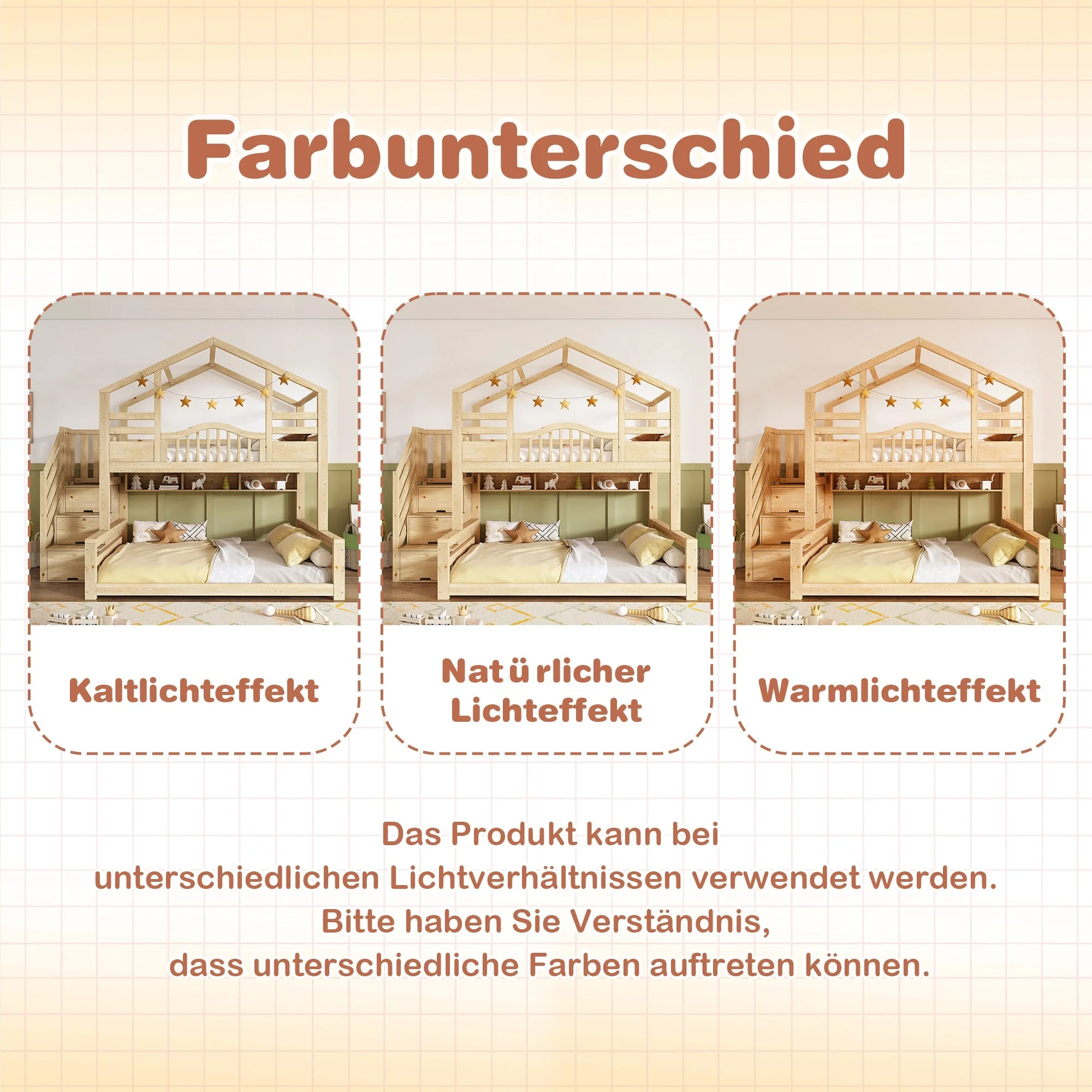 Bunk House Bed with Stair Storage and Shelves, 90x200cm and 140x200cm, Natural Wood Look - Image 4