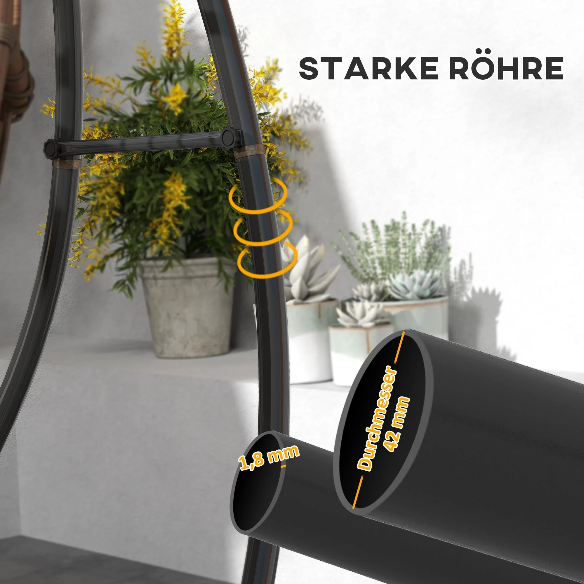 C-shaped Hanging Chair Stand, 150kg Indoor Outdoor Use, Metal Black - Image 5