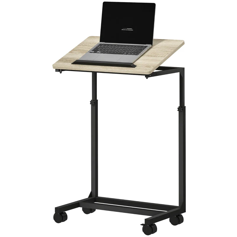 C-shaped side table, height-adjustable coffee laptop table with wheels, white - Image 2