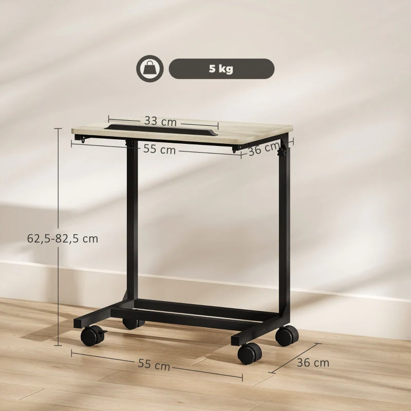 C-shaped side table, height-adjustable coffee laptop table with wheels, white - Image 4