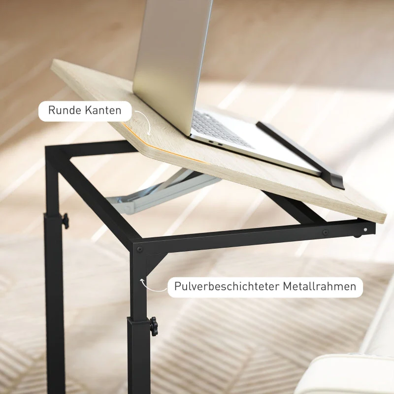 C-shaped side table, height-adjustable coffee laptop table with wheels, white - Image 6