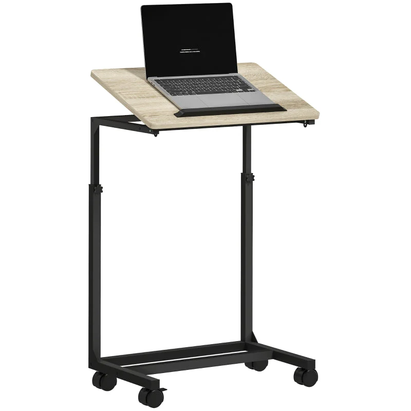 C-shaped side table, height-adjustable coffee laptop table with wheels, white - Image 8