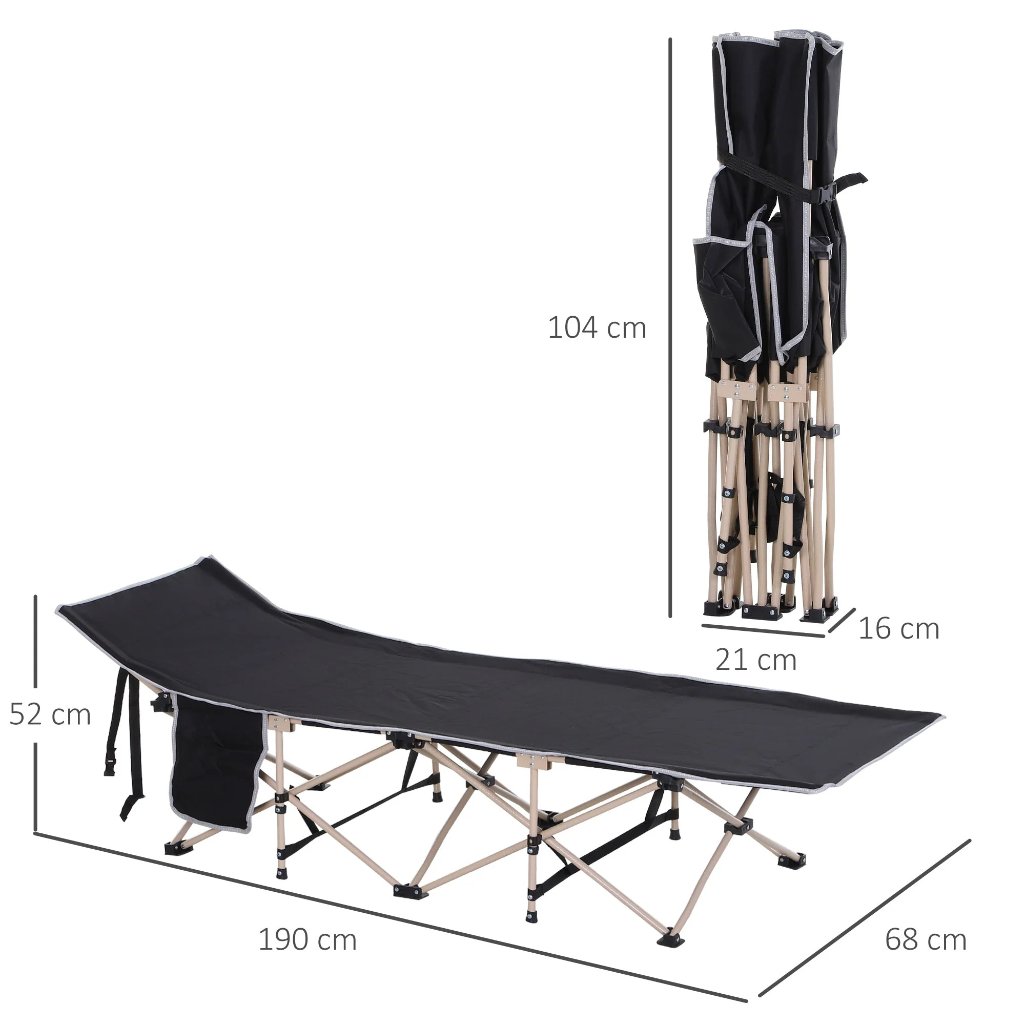 Camp Bed, Foldable Camping, 190x68x52 cm Oxford Black - Image 3