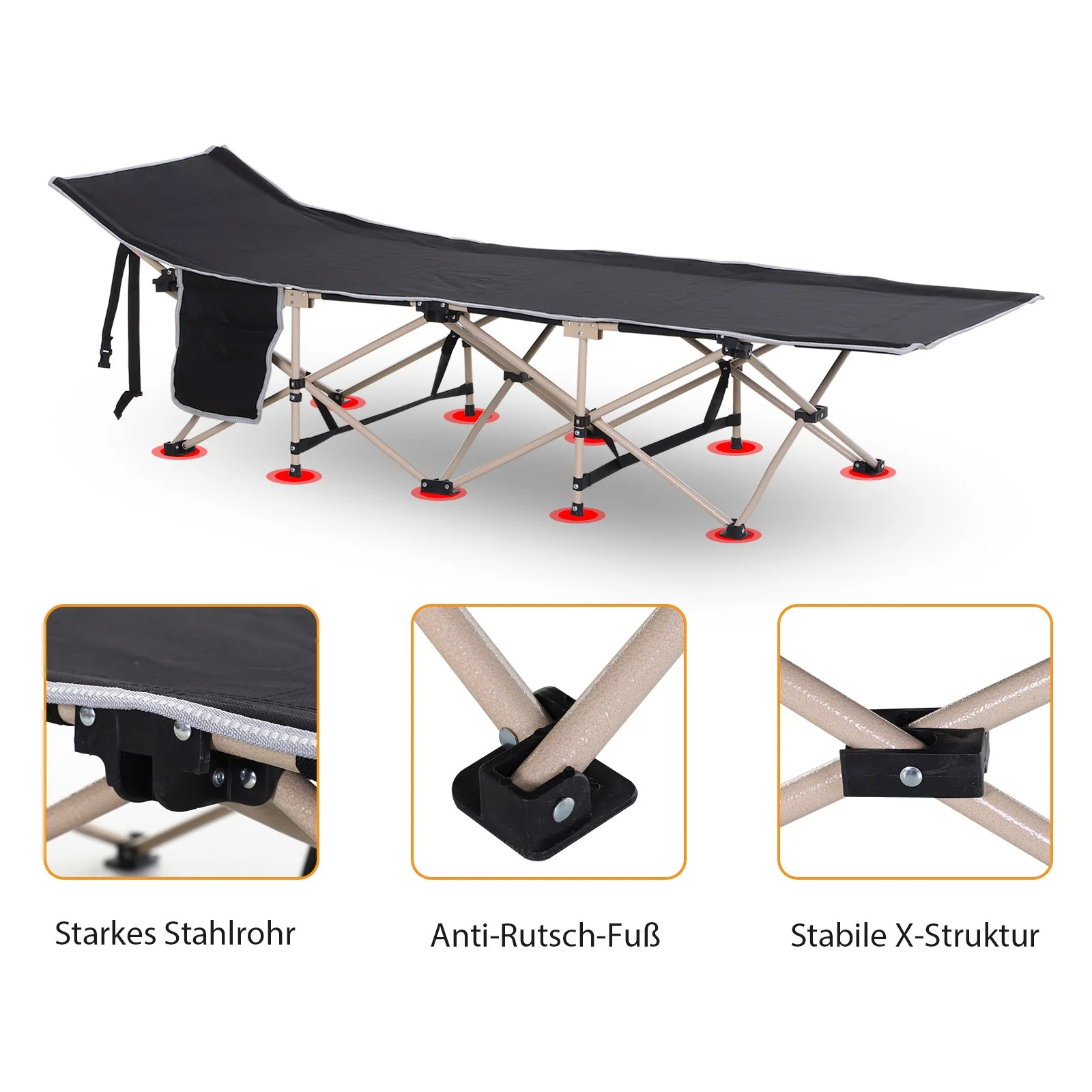 Camp Bed, Foldable Camping, 190x68x52 cm Oxford Black - Image 5