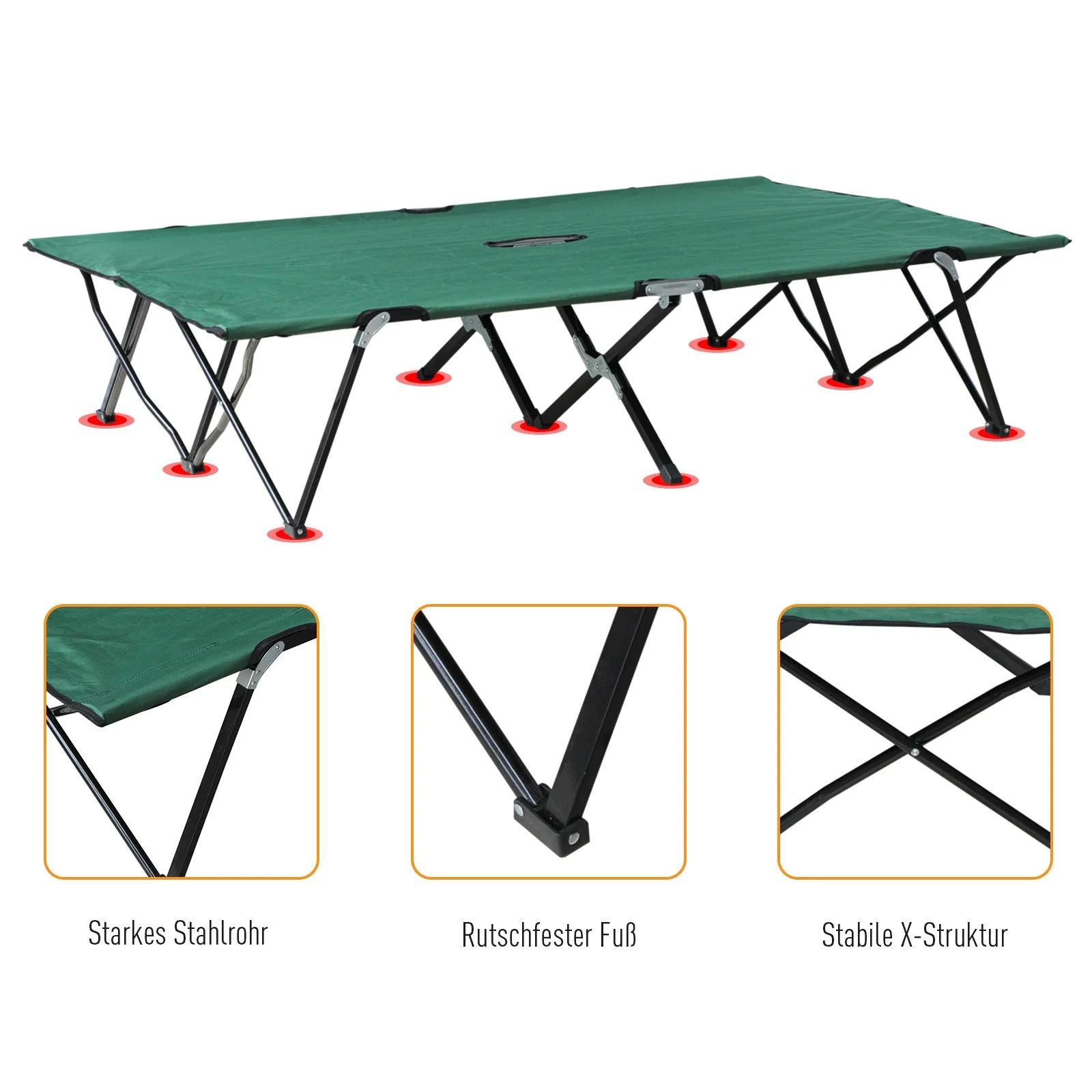 Camping Bed, 2 Person Folding with Carry Bag, Oxford Green Black - Image 6