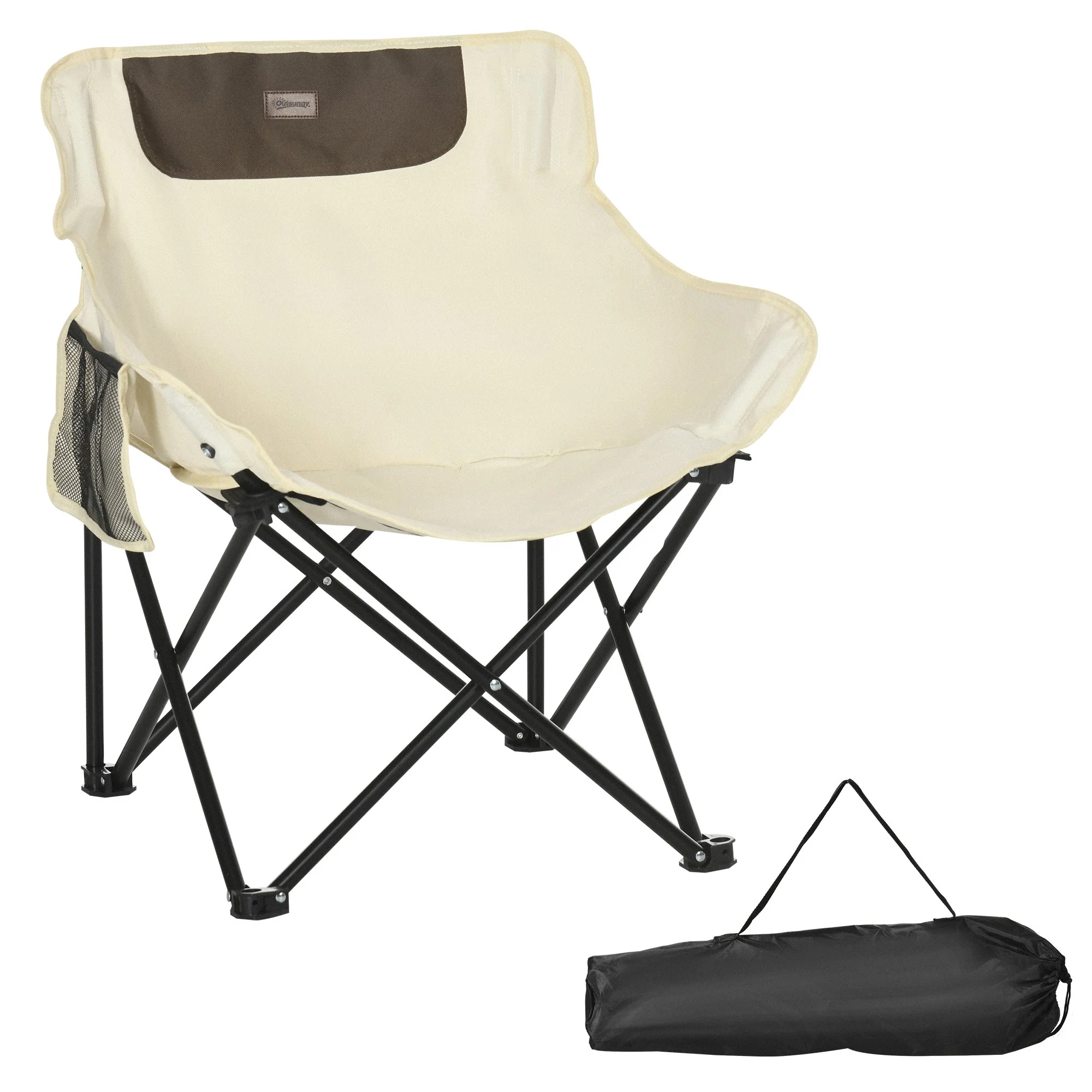 Camping Chair Foldable, Side Pocket Steel Legs, Oxford White - Image 2
