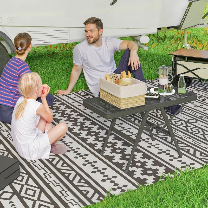 Camping Table, Adjustable Folding Metal Grid Aluminum, Black - Image 3