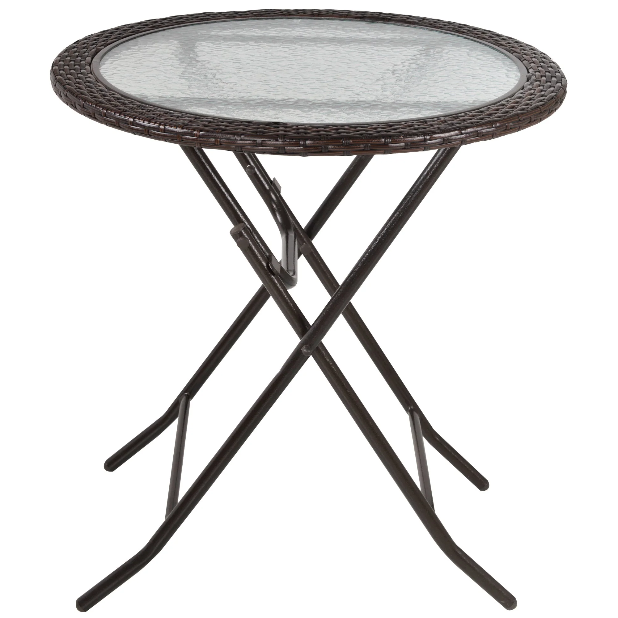Camping Table Folding Round Ø68cm Rattan Steel - Image 2