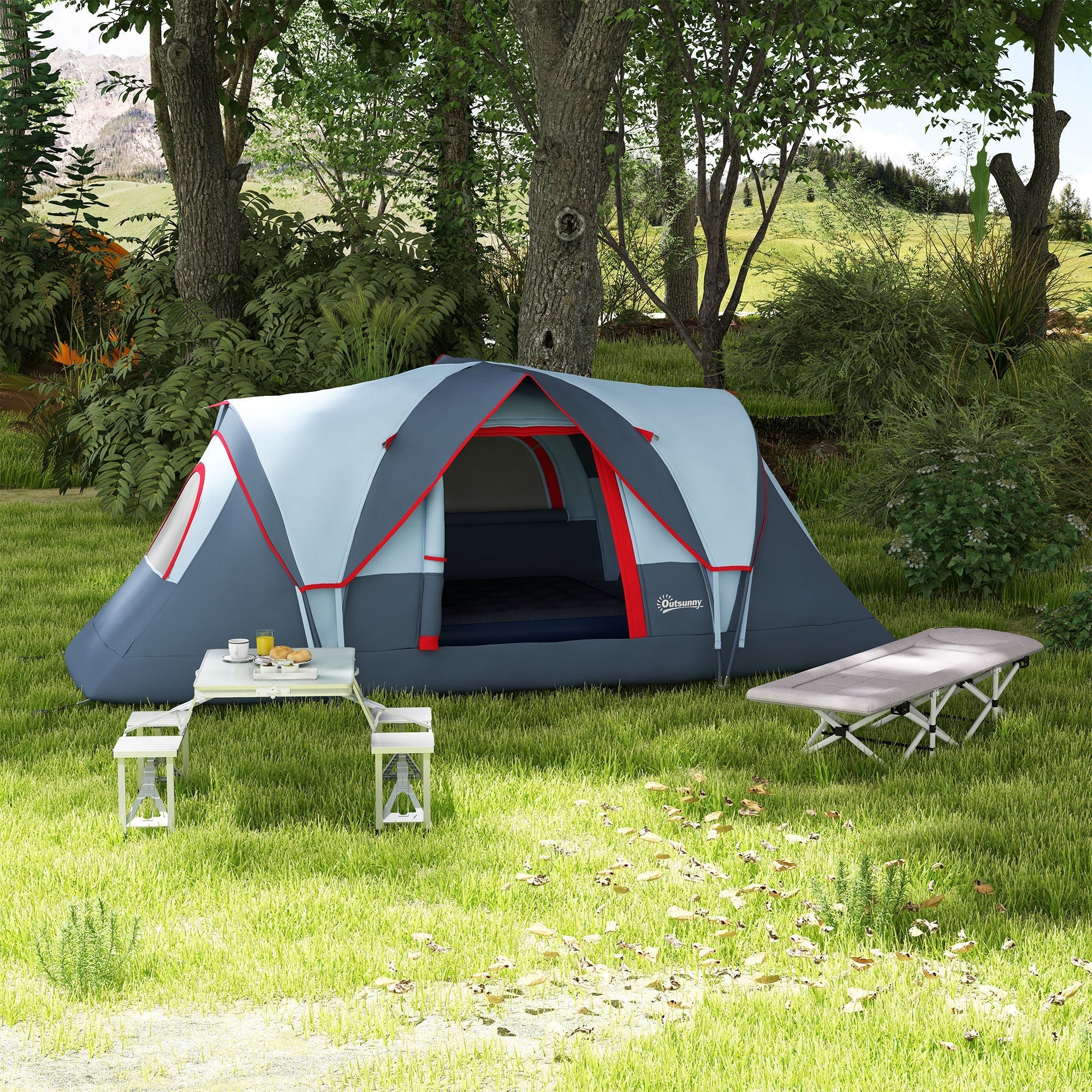 Camping Tent 5-6 Person Tunnel Dome Tent Polyester, Grey - Image 8