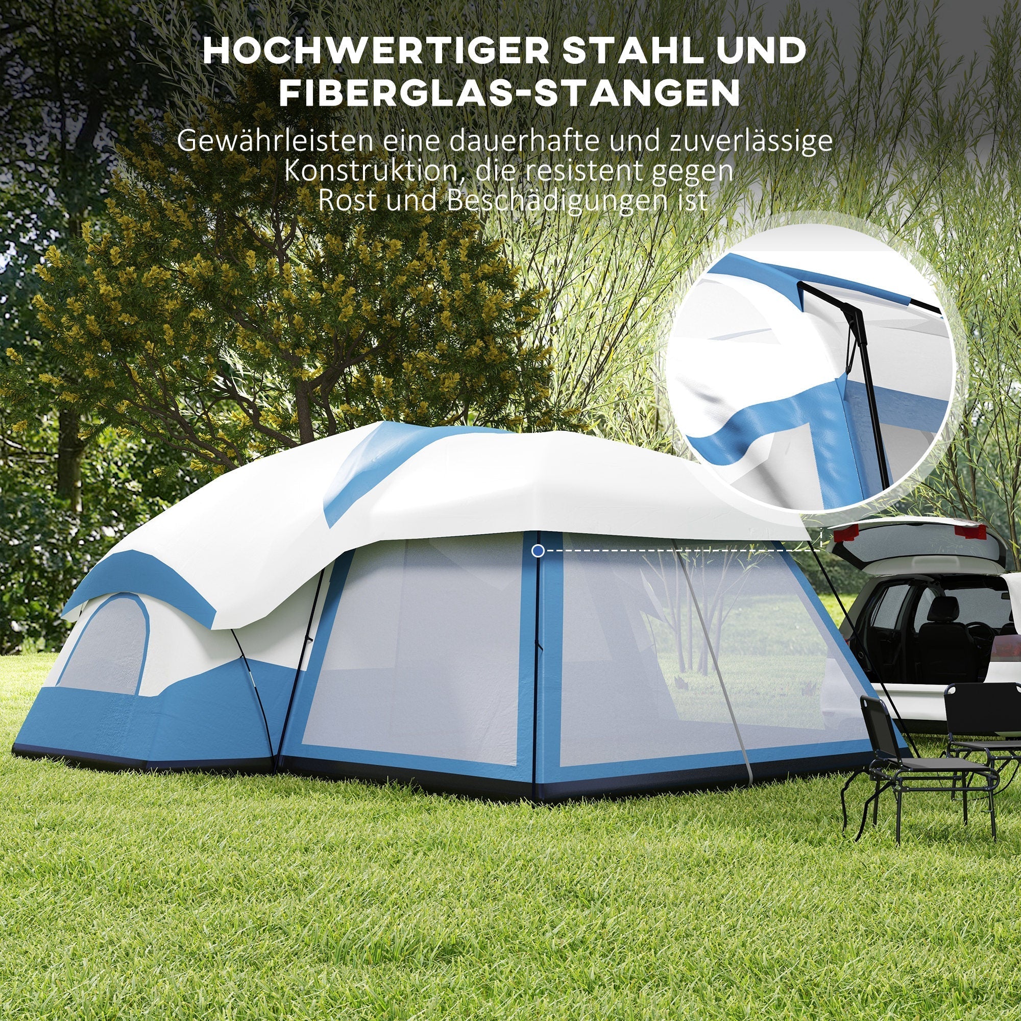 Camping Tent, 6-8 Persons Family Tent with Vestibule and 2 Windows, Blue - Image 7