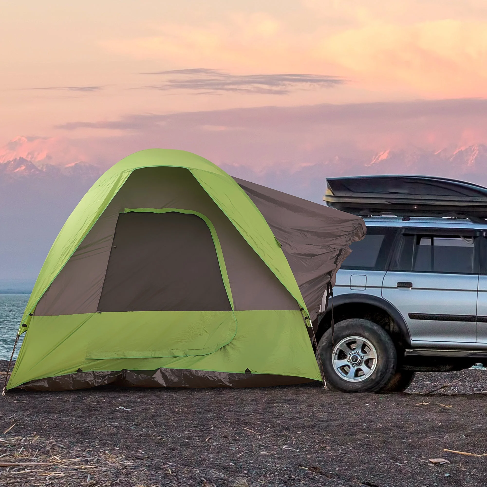 Camping Tent Car Tent, 4-5 Person, Fiberglass Polyester, Green - Image 2