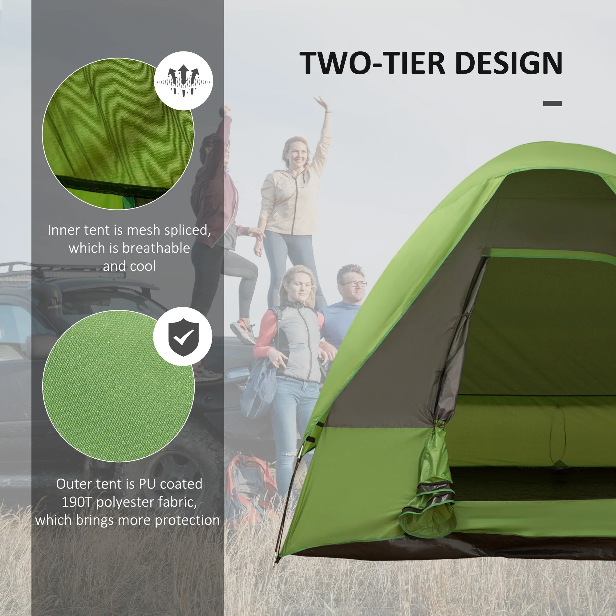 Camping Tent Car Tent, 4-5 Person, Fiberglass Polyester, Green - Image 4