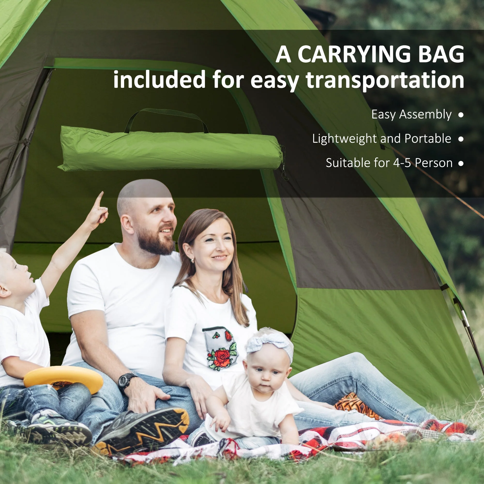 Camping Tent Car Tent, 4-5 Person, Fiberglass Polyester, Green - Image 5