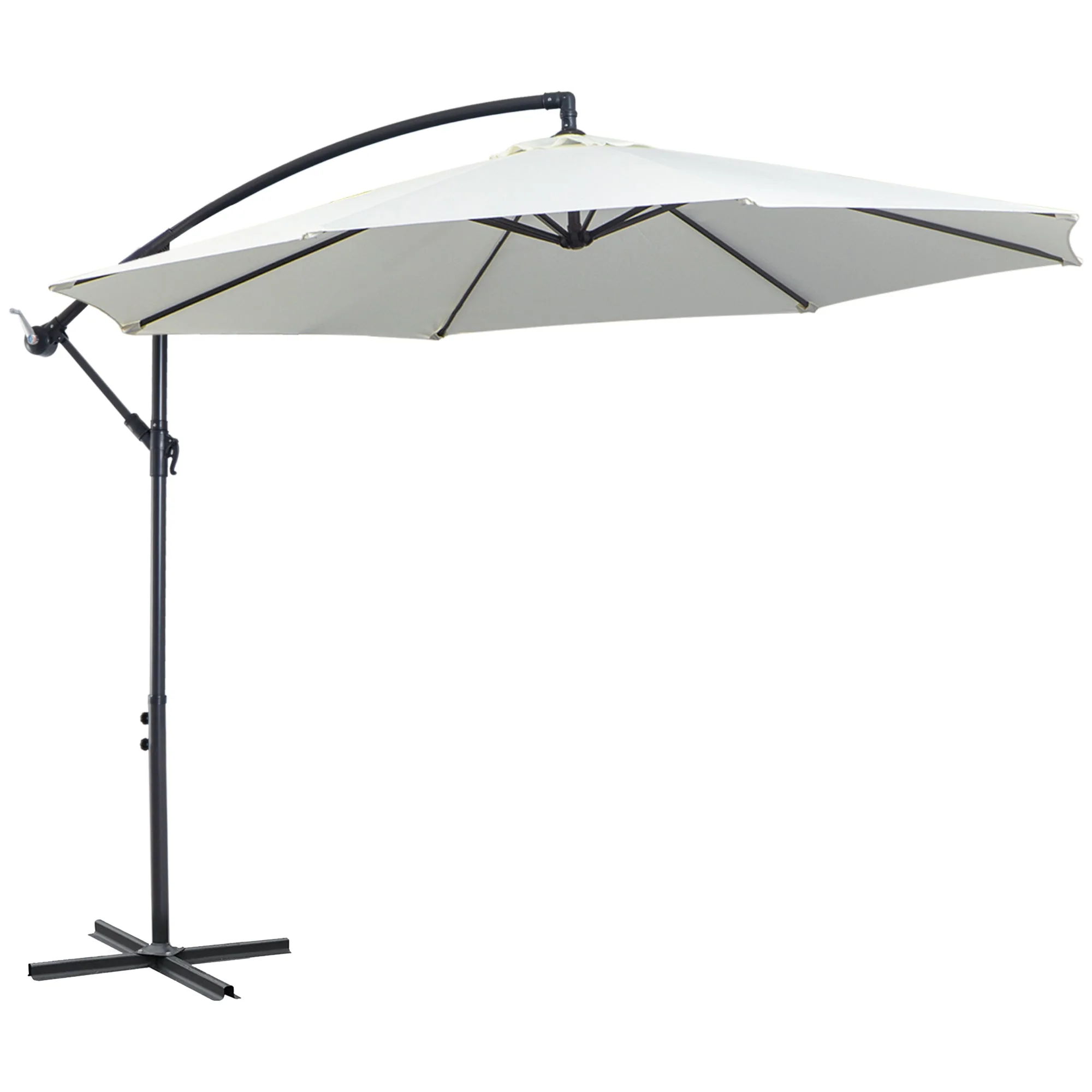 Cantilever Parasol, Round, 300 cm, Cream Polyester - Image 2