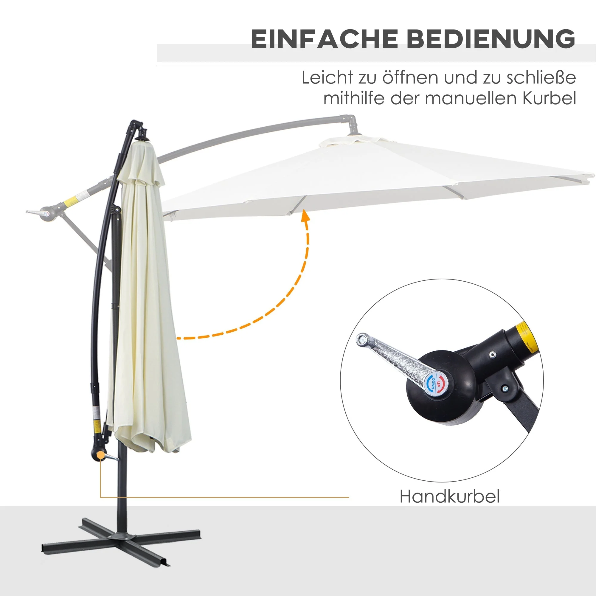 Cantilever Parasol, Round, 300 cm, Cream Polyester - Image 4