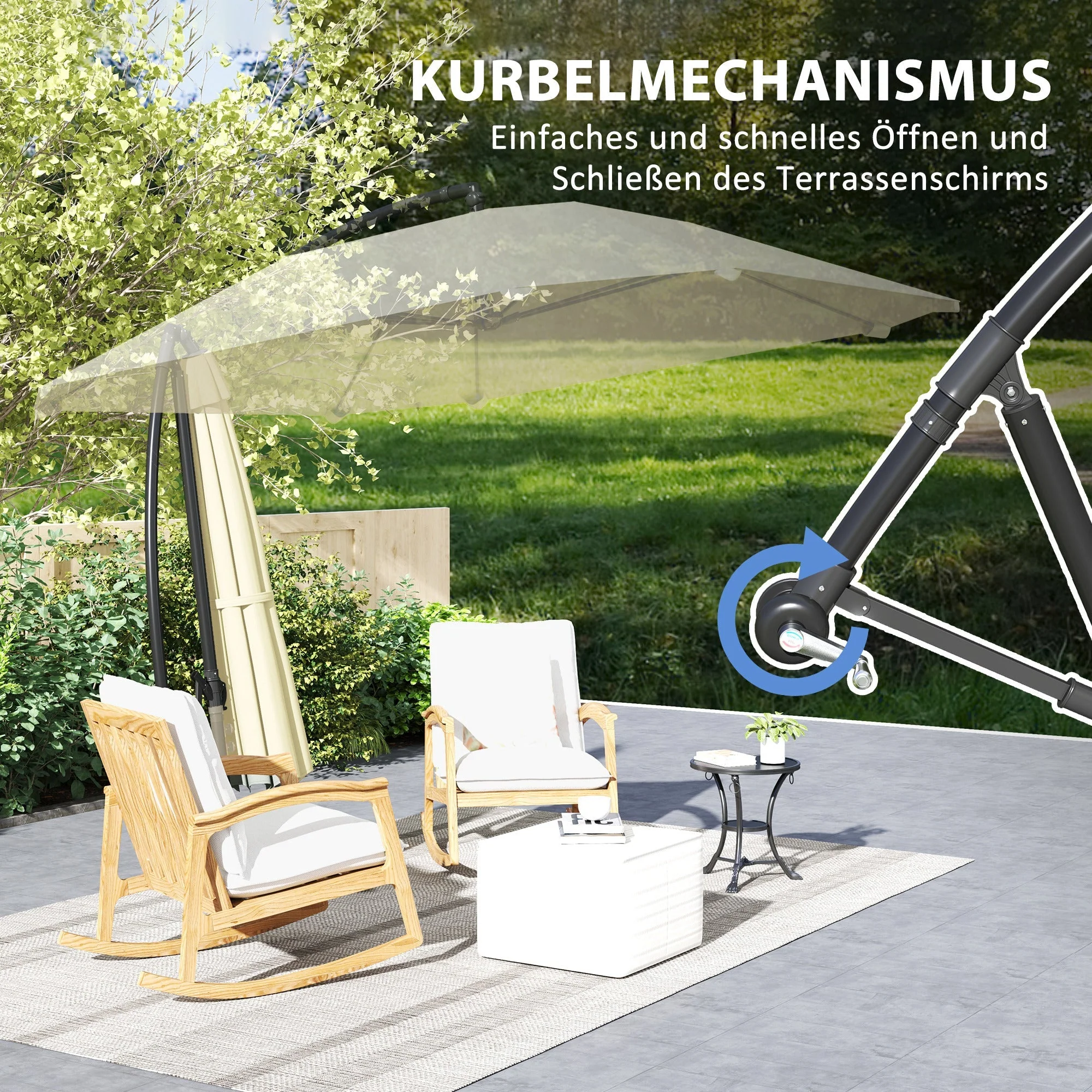 Cantilever Umbrella, Ø 260 cm, Waterproof, Tiltable, Aluminum, Beige - Image 6