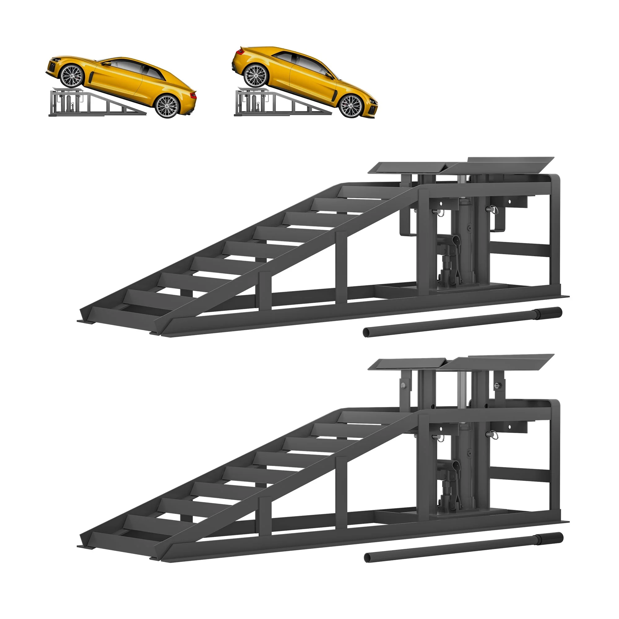 Car Loading Ramp Set, 2-Piece Height-Adjustable Lifting Platform, Grey - Image 2